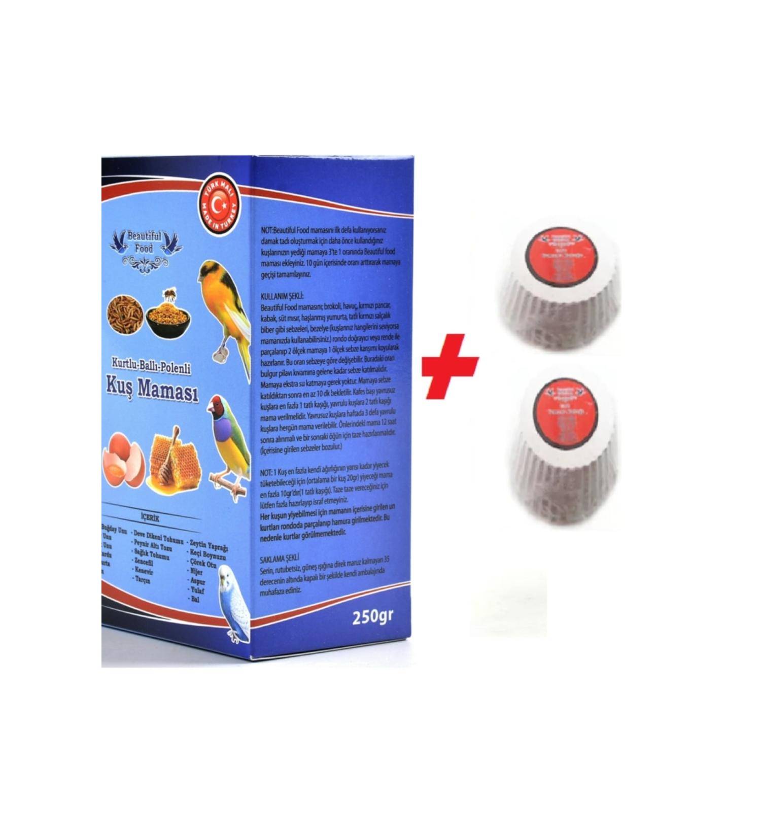 Beautiful Budgie & Canary Food Worm + Pollen 250 Gr (For Raising Healthy Birds) + 2 Pieces Beak Stone