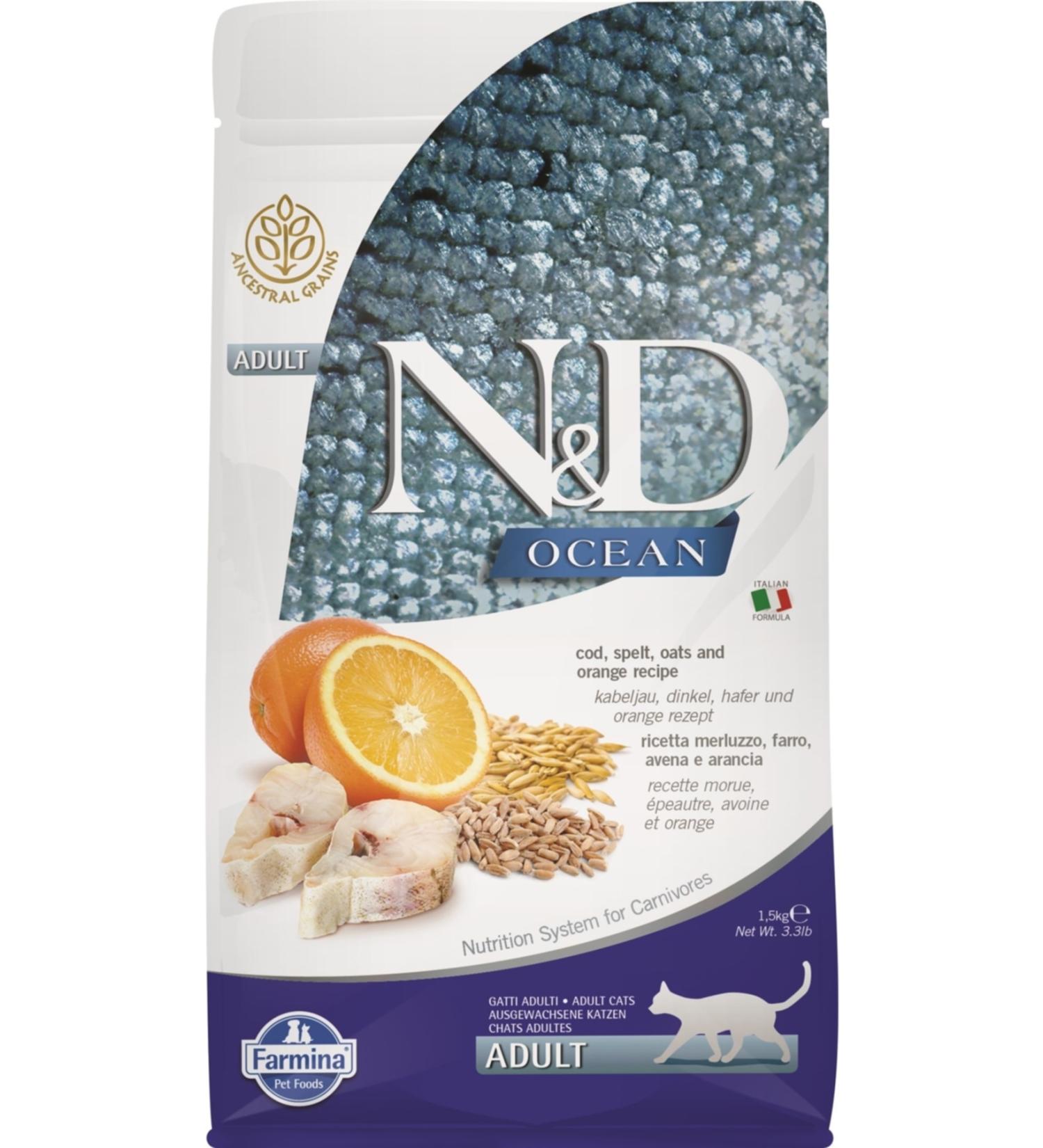 N & D Ocean Codfish and Orange Adult Cat Food 10 Kg