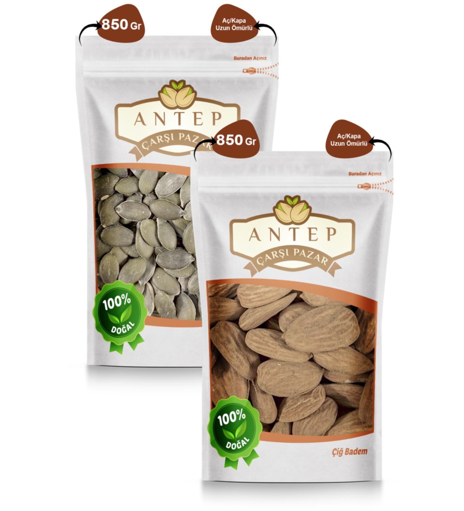 Antep Bazaar Raw Pumpkin Seeds 850 Gr. | Local Raw Almonds 850 Gr.