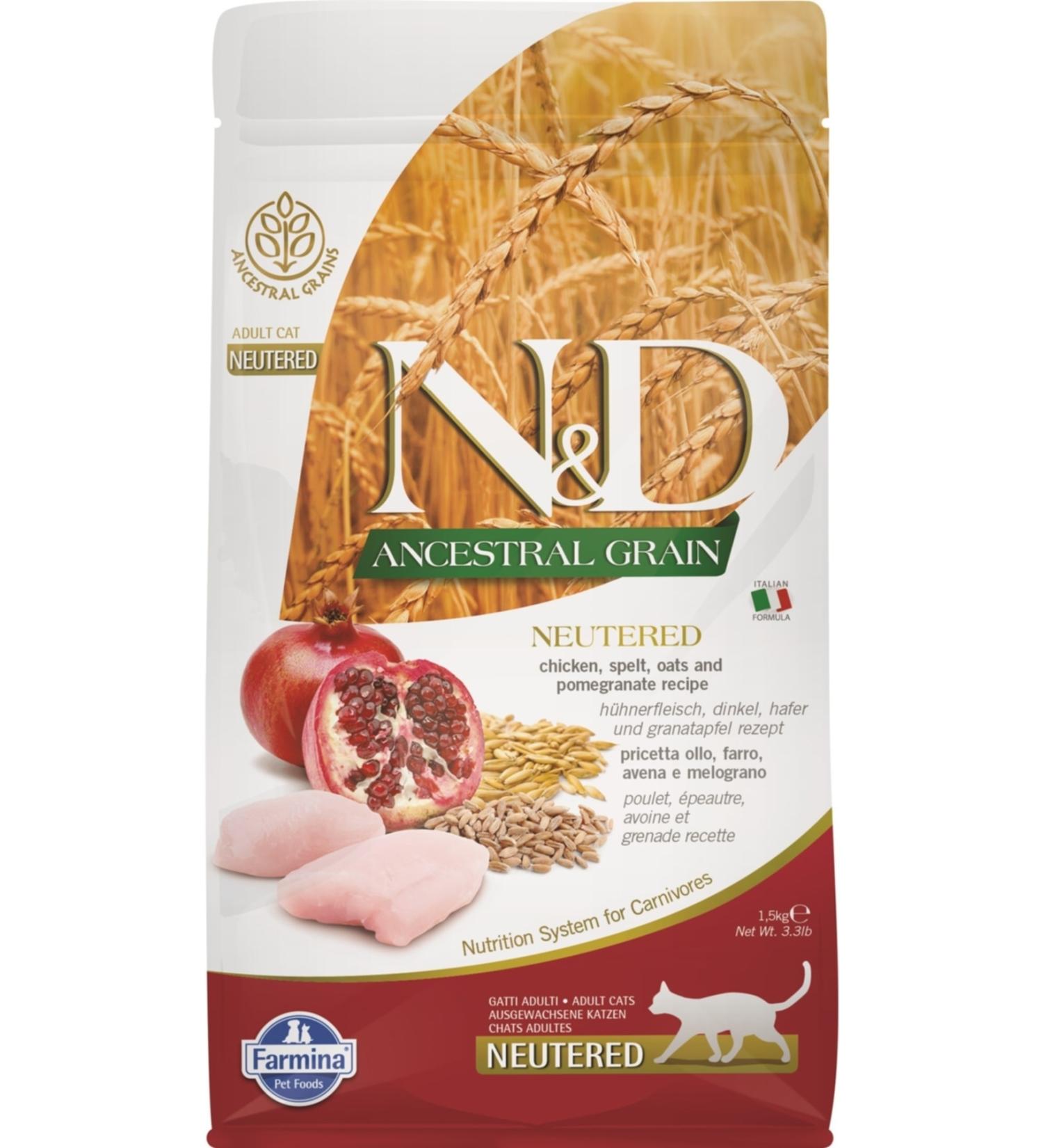 N & D Ancestral Grain Low Grain Chicken and Pomegranate Sterilized Cat Food 5 Kg