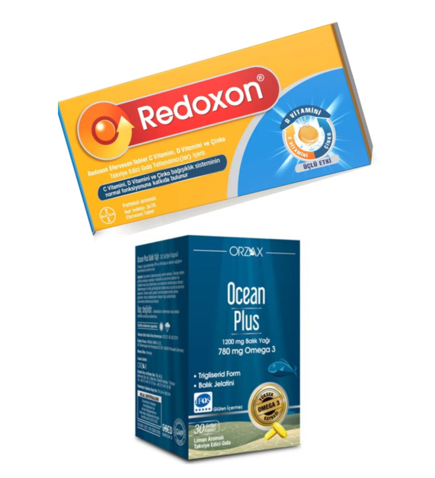 Ocean Plus 1200mg Fish Oil 30 Capsules and Redoxon Triple Effect Vitamin C Vitamin D Zinc 30 Effervescent Tablets
