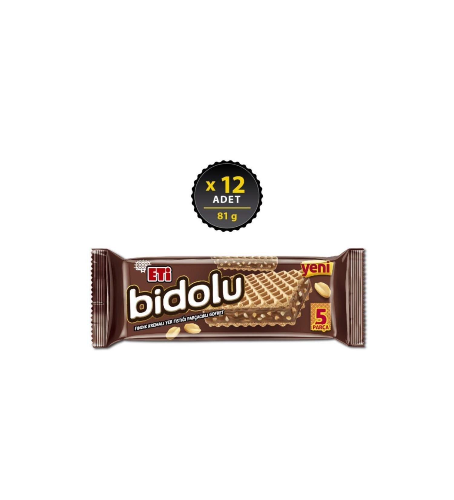 Eti Bidolu Hazelnut Cream Peanut Piece Wafer 81 g x 12 Pieces - Buy Online on GoSupps.com