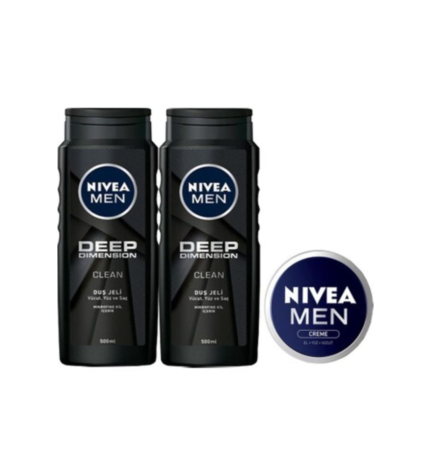 NIVEA Men Deep Dimension Men's Shower Gel 500 Ml X 2 Pieces + Men Cream 30 Ml