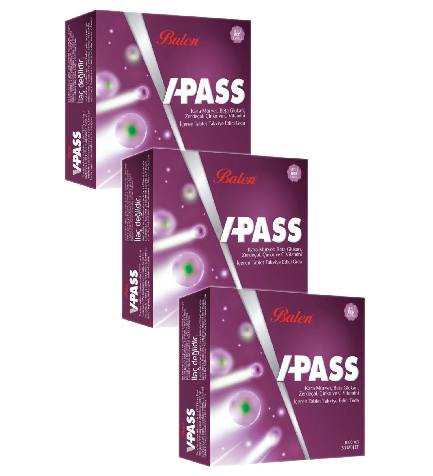 Balen V-pass Black Elderberry Beta Glucan Turmeric Zinc and Vitamin C 1000mg 30 Tablets X 3 Pieces