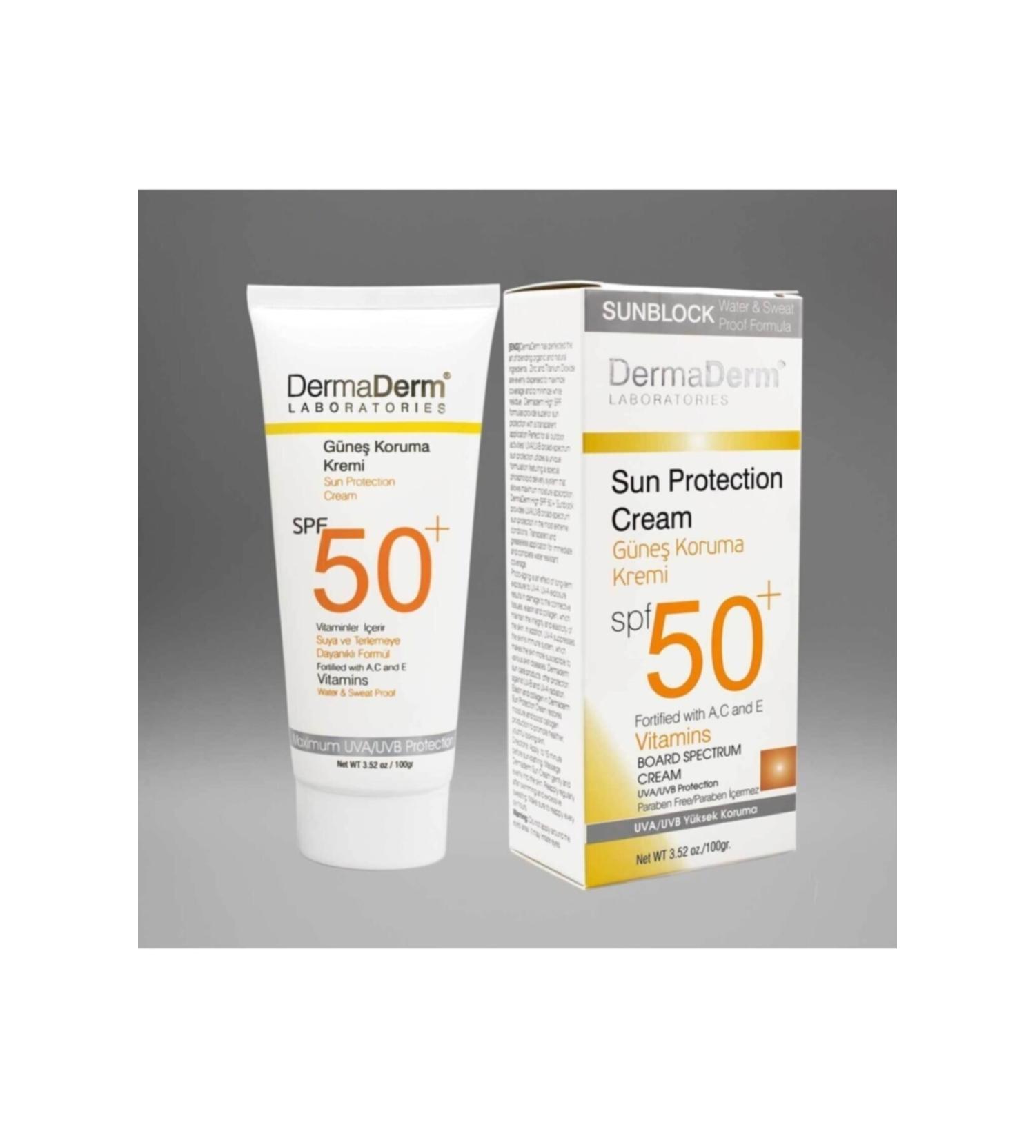 DermaDerm Sun Protection Cream Spf 50 Factor A C and E Vitamins Paraben Free Uva/uvb High Protection 100gram