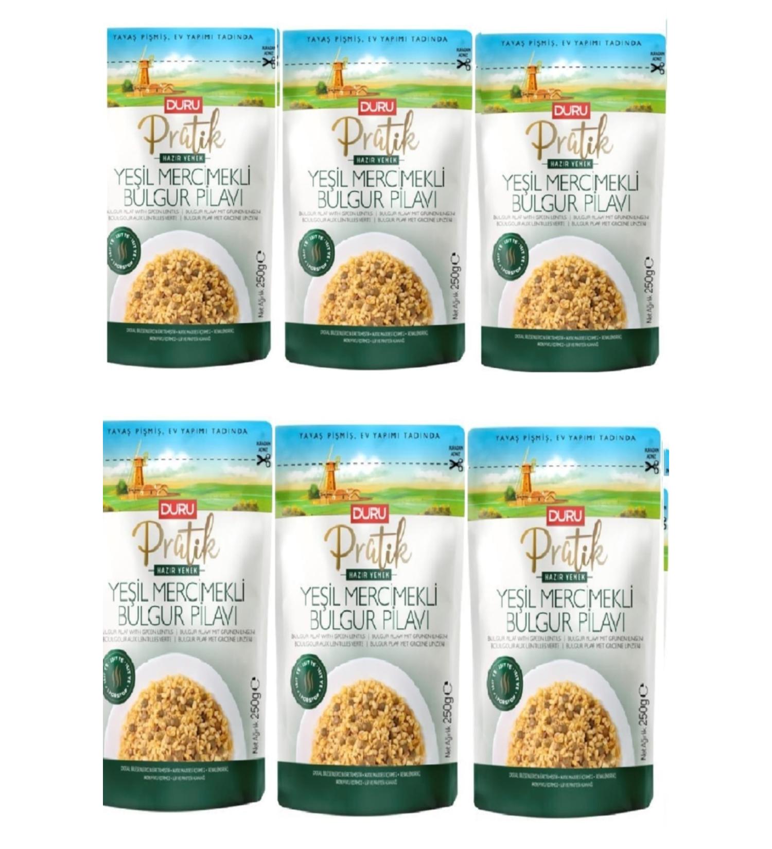 Duru Practical Green Lentil Bulgur Pilaf 250 Gr X 6 Pieces 3 Minute Ready Meal