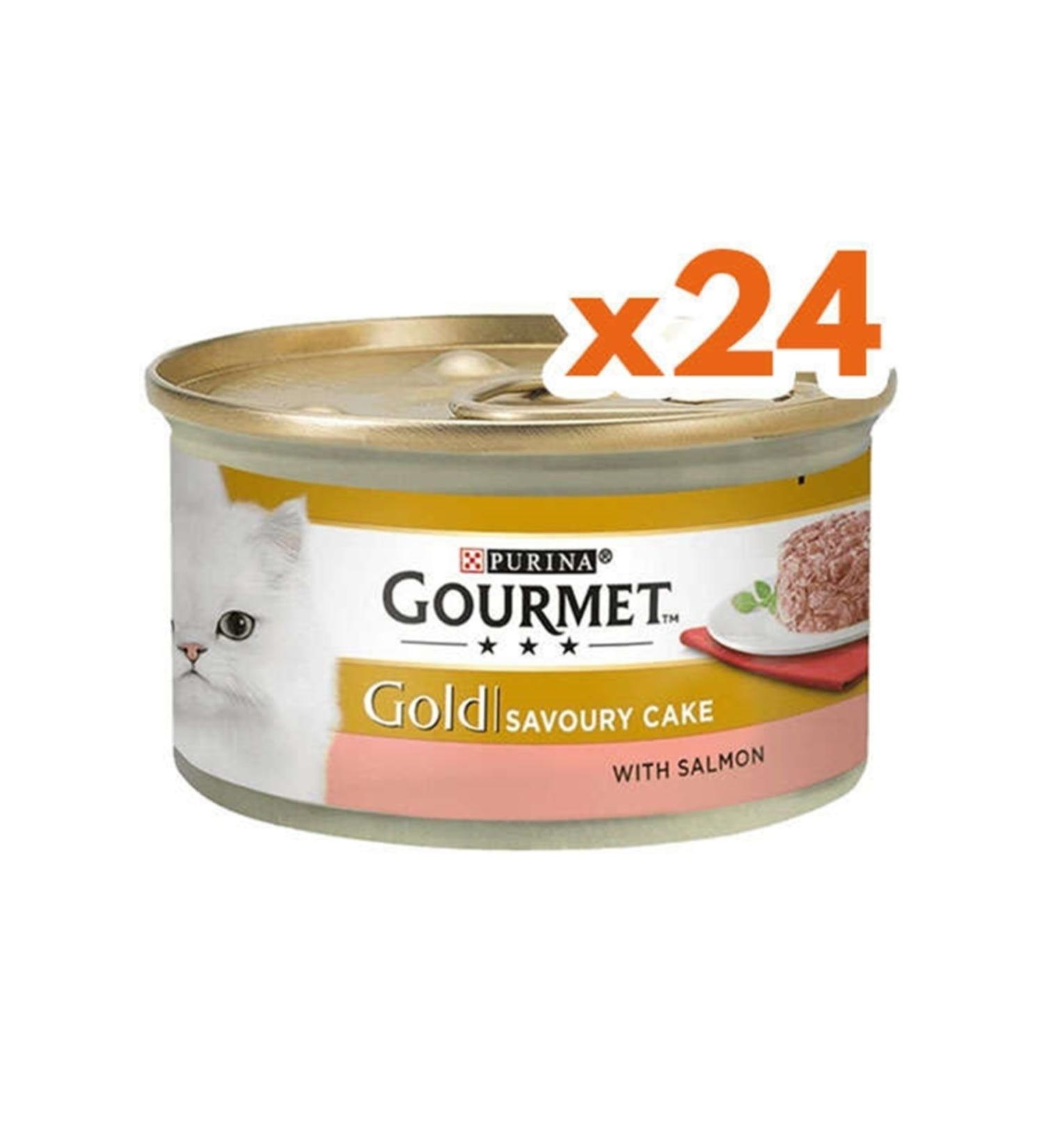 Gourmet Gold Savory Cake Canned Cat Food with Salmon 85 Gr - (24 Pieces)