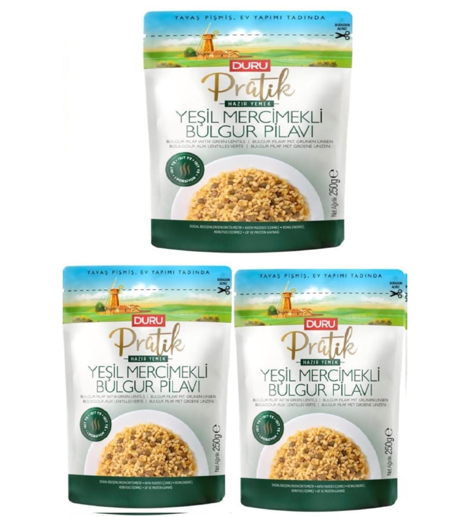 Duru Practical Green Lentil Bulgur Pilaf 250 Gr X 3 Pieces 3 Minute Ready Meal