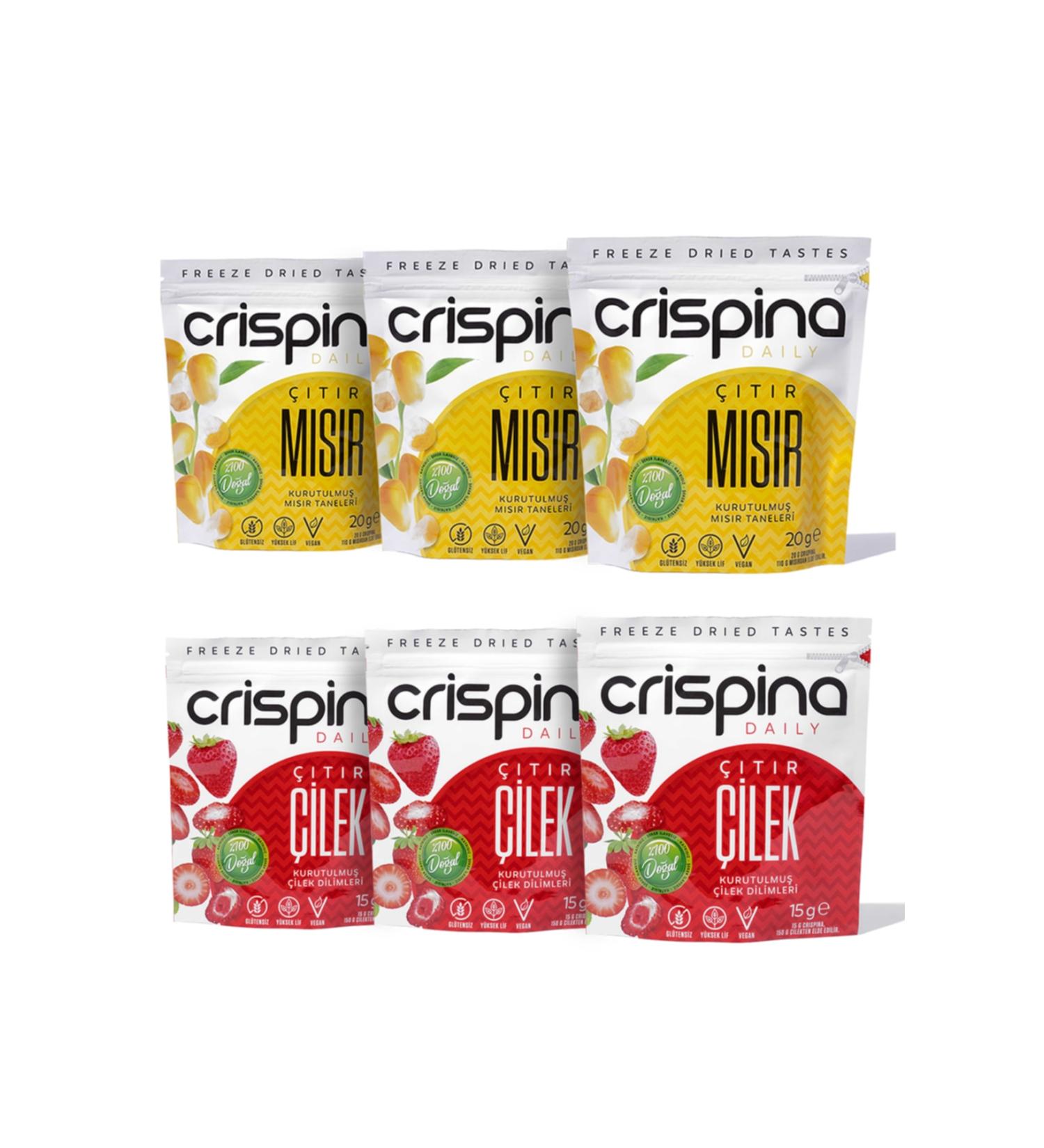 Crispina Daily Dried Crispy Snack Corn 3 Packs Crispy Strawberries 3 Packs in One (FREEZE DRIED) - Buy Online on GoSupps.com