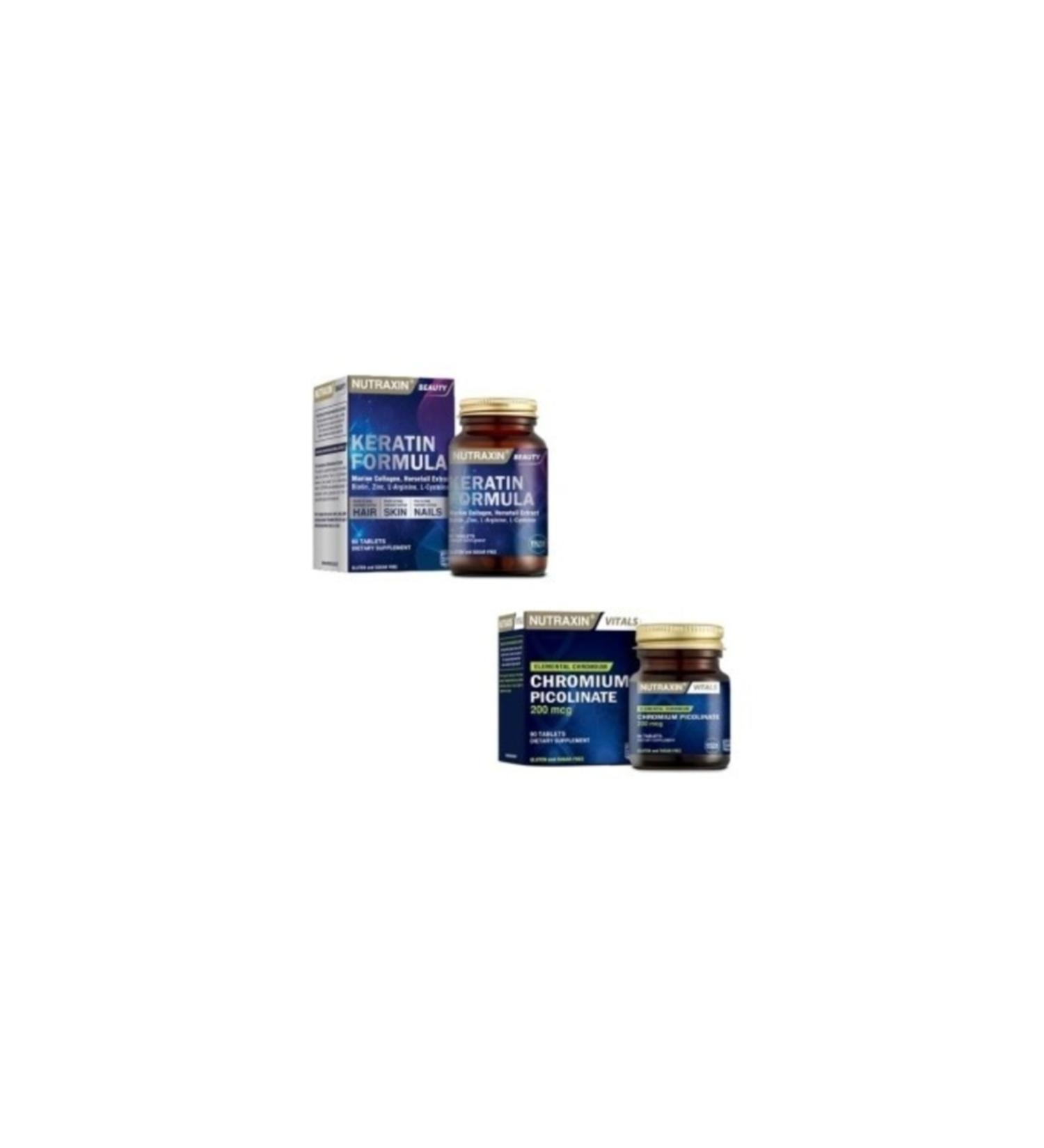 Nutraxin Keratin Formula (hair and nails) 60 T.+ Chrome Mineral 200mcg
