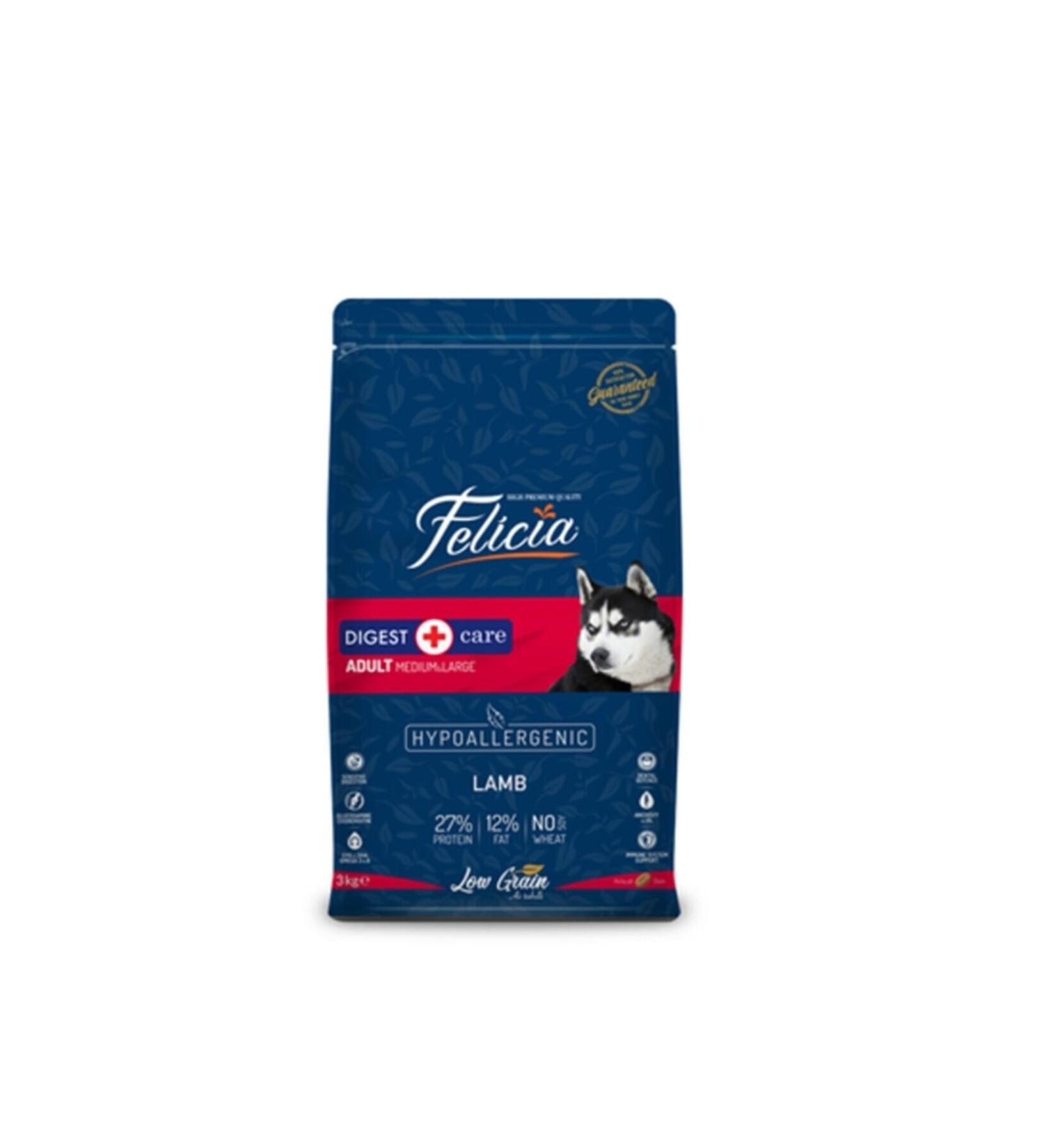 Felicia Low Grain Hypoallergenic Lamb Meat Adult Dog Food for Medium and Large Breeds 3kg.