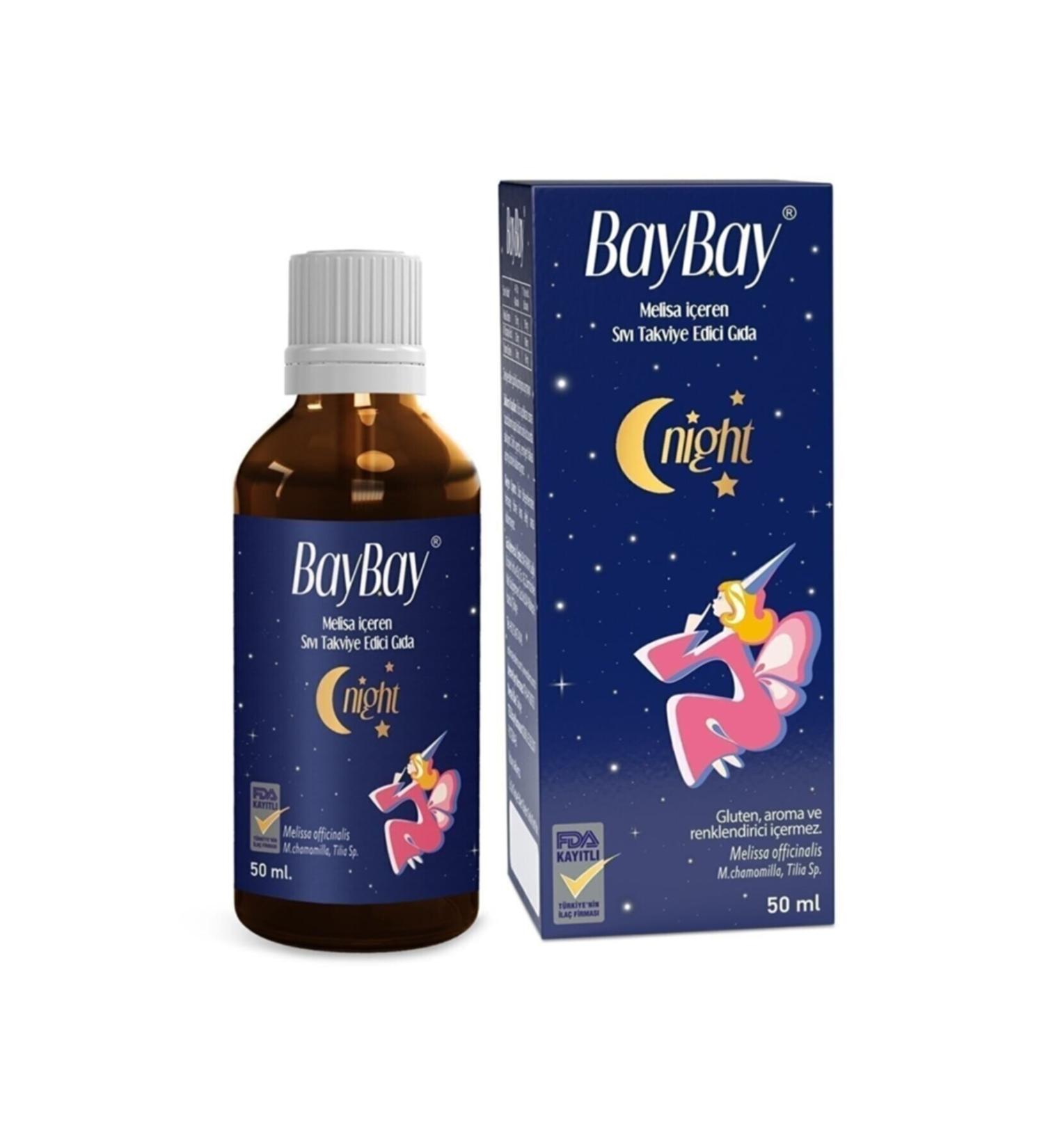 BayBay Night Drops with Melissa and Chamomile Extract for Children and Adults with Sleeping Problems 50 Ml