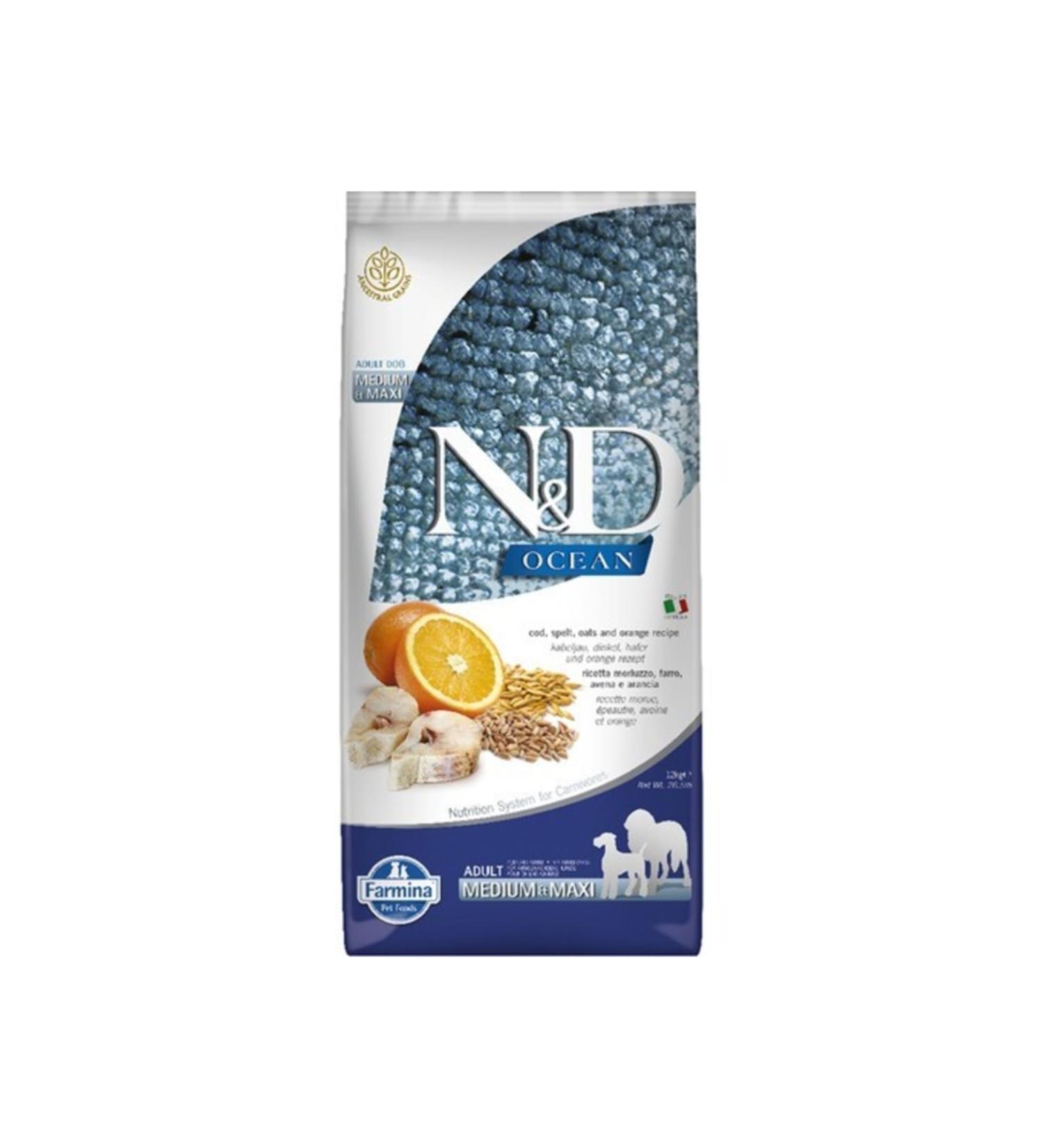 N & D Low Grain Ocean Cod Orange Adult Dog Food 12 kg