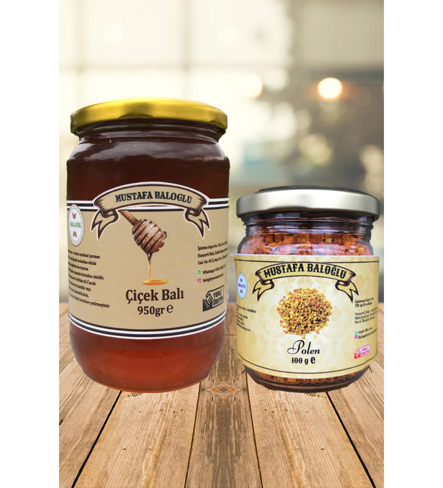 Mustafa Balo lu Honey Products Flower Honey (CHESTNUT LINDEN THYME...) (ORGANIC) 950 gr - Pollen 100 gr