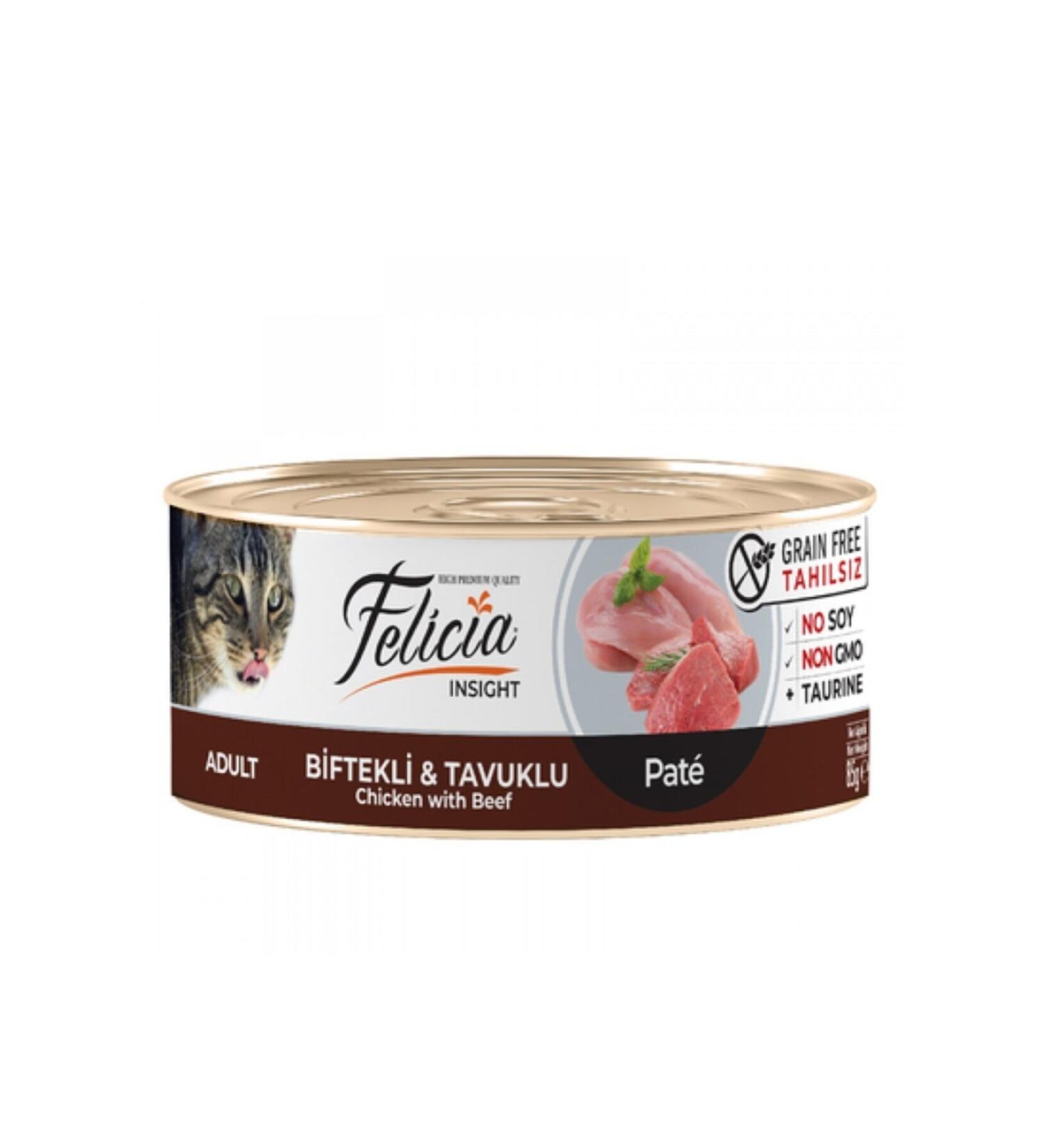 Baylanpet Felicia Grain-Free 85 Gr - Steak Chicken Minced Canned Cat Food 6x85gr