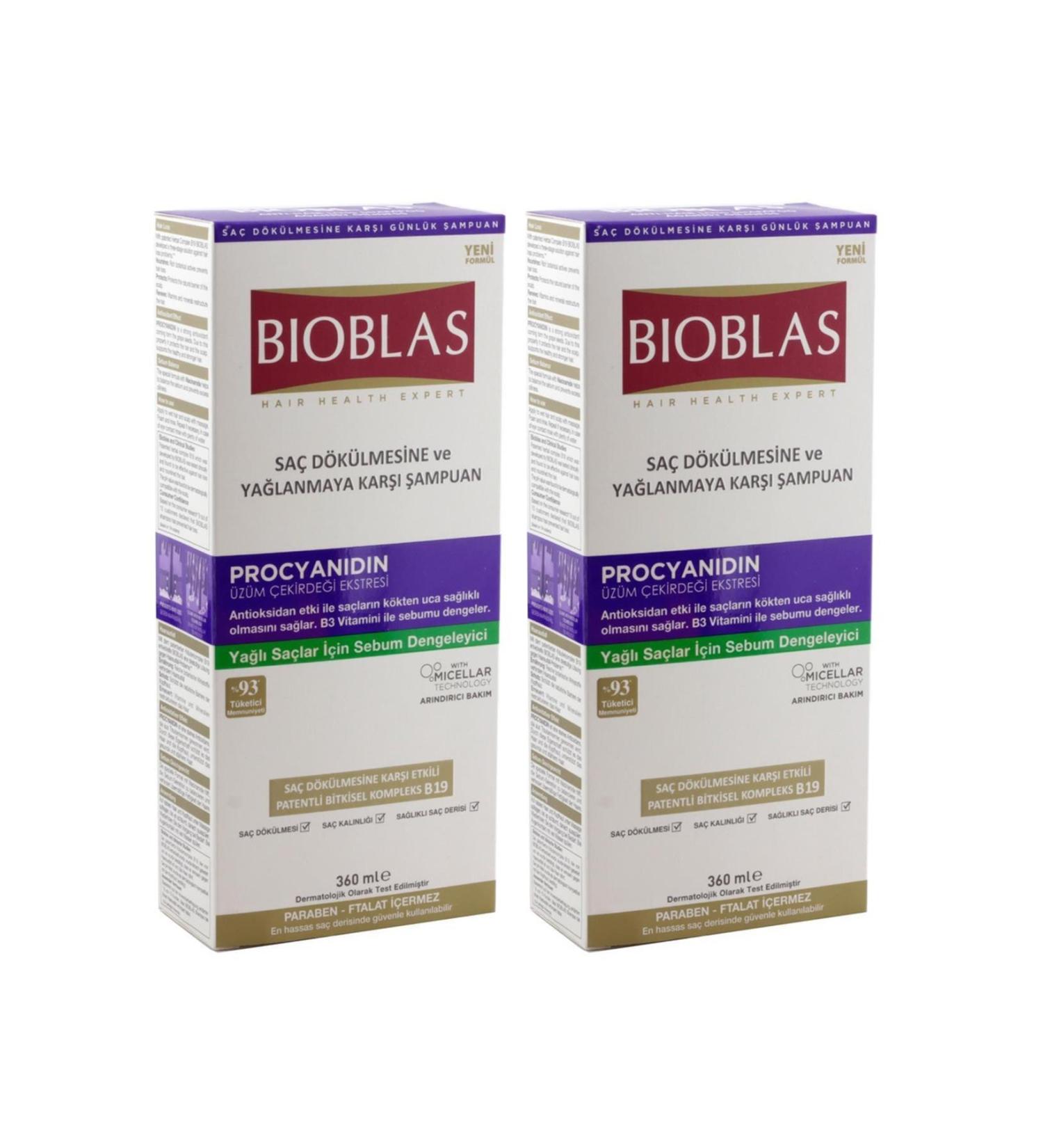 Bioblas Shampoo 360 Ml Against Hair Loss & Oiliness X 2 Pieces