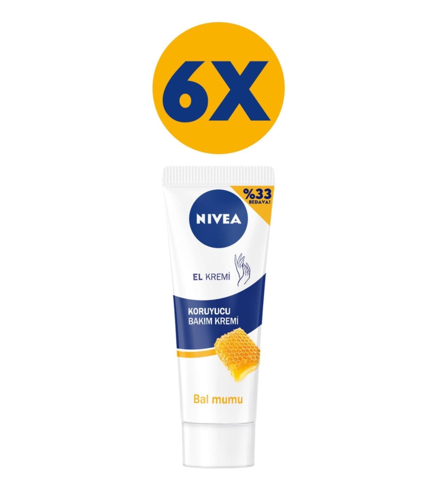NIVEA Protective Hand Cream Protective Effect with Beeswax Rose Scented Formula 75mlx6 Pieces