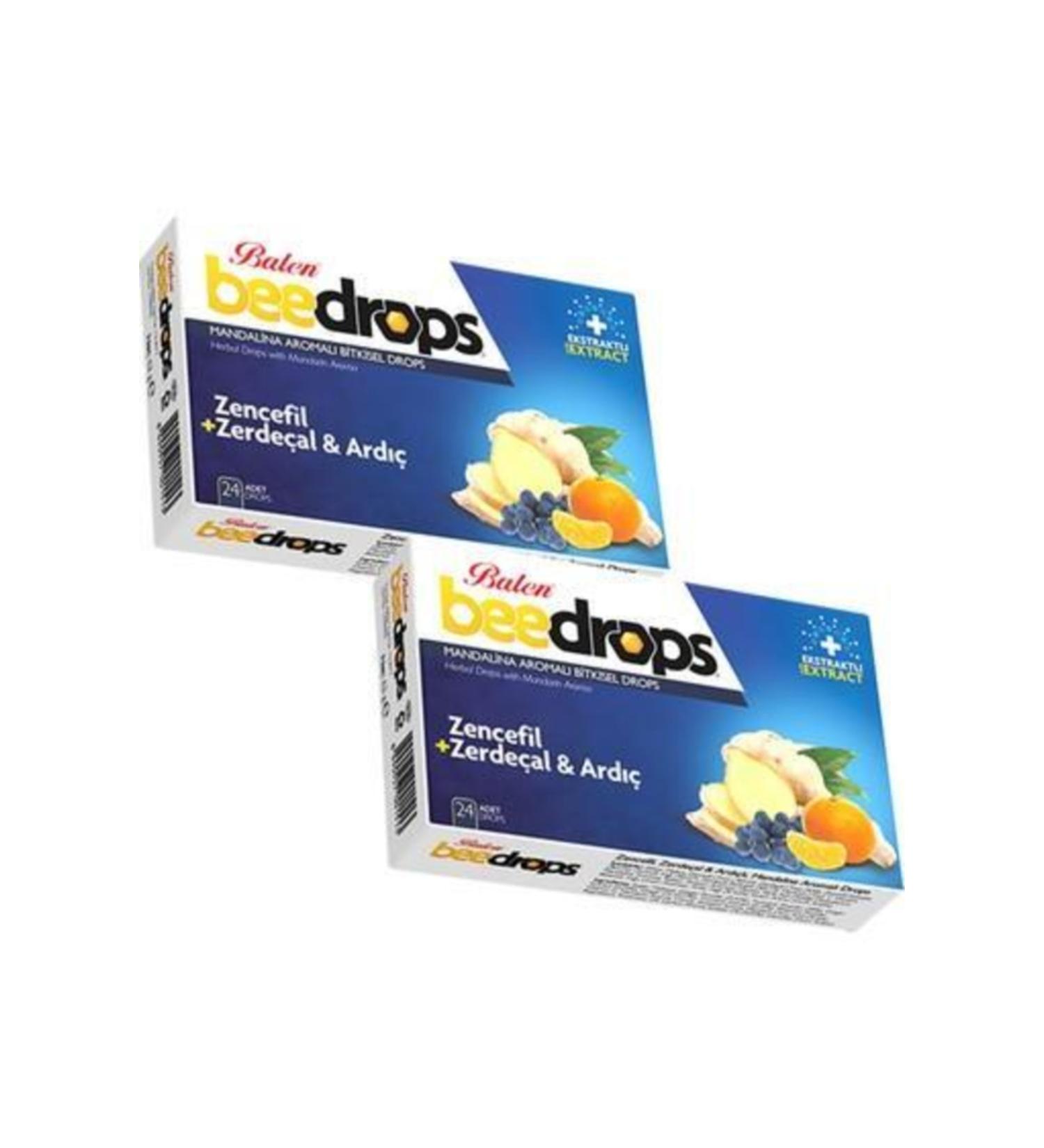 Balen 2-Pack Beedrops Ginger Turmeric Juniper Tangerine Flavored Drops 24 Throat Pastilles