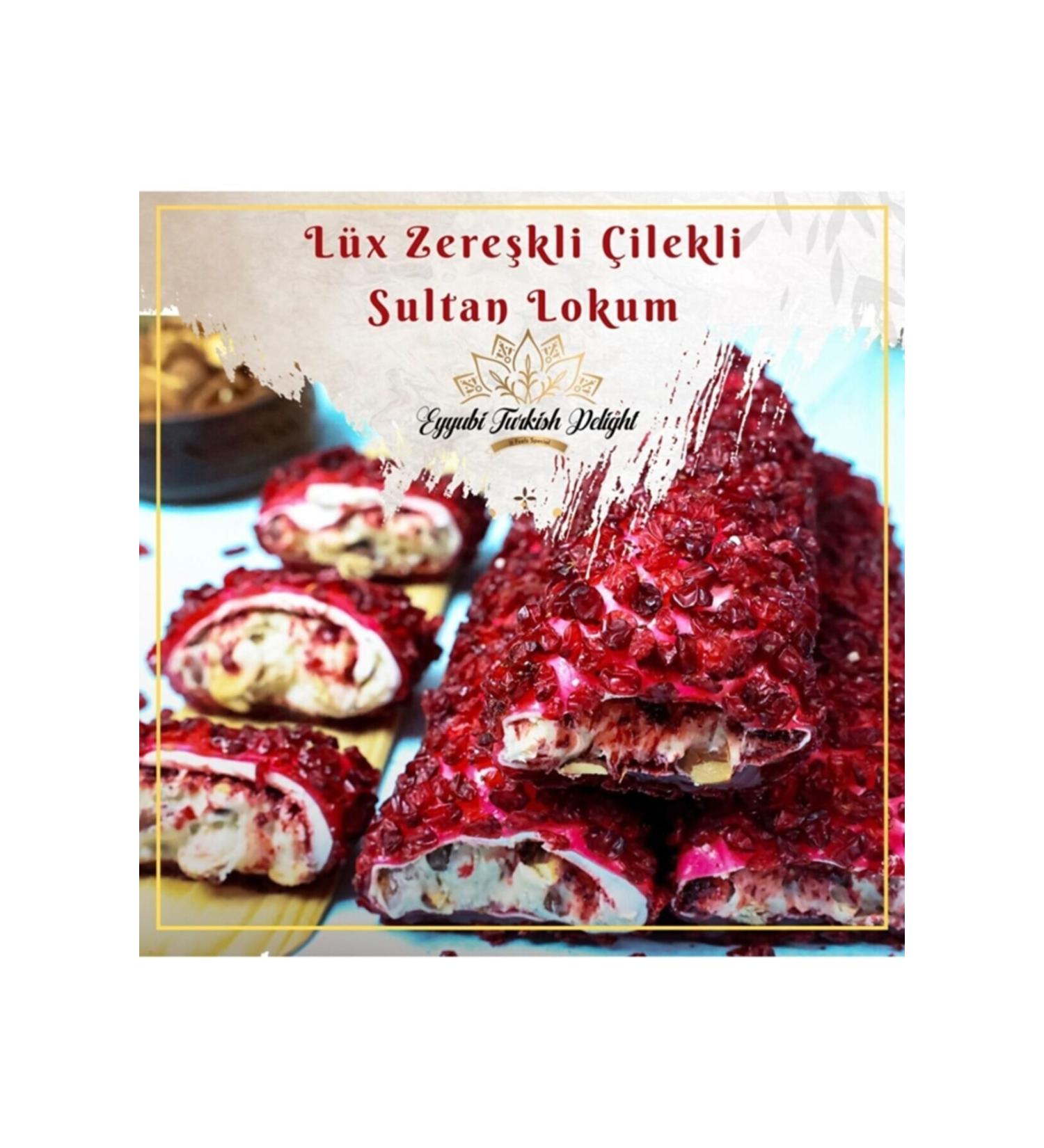 Eyyubi Turkish Delight Lux Strawberry Zere k Fruity Almond Turkish Delight 500 Gr