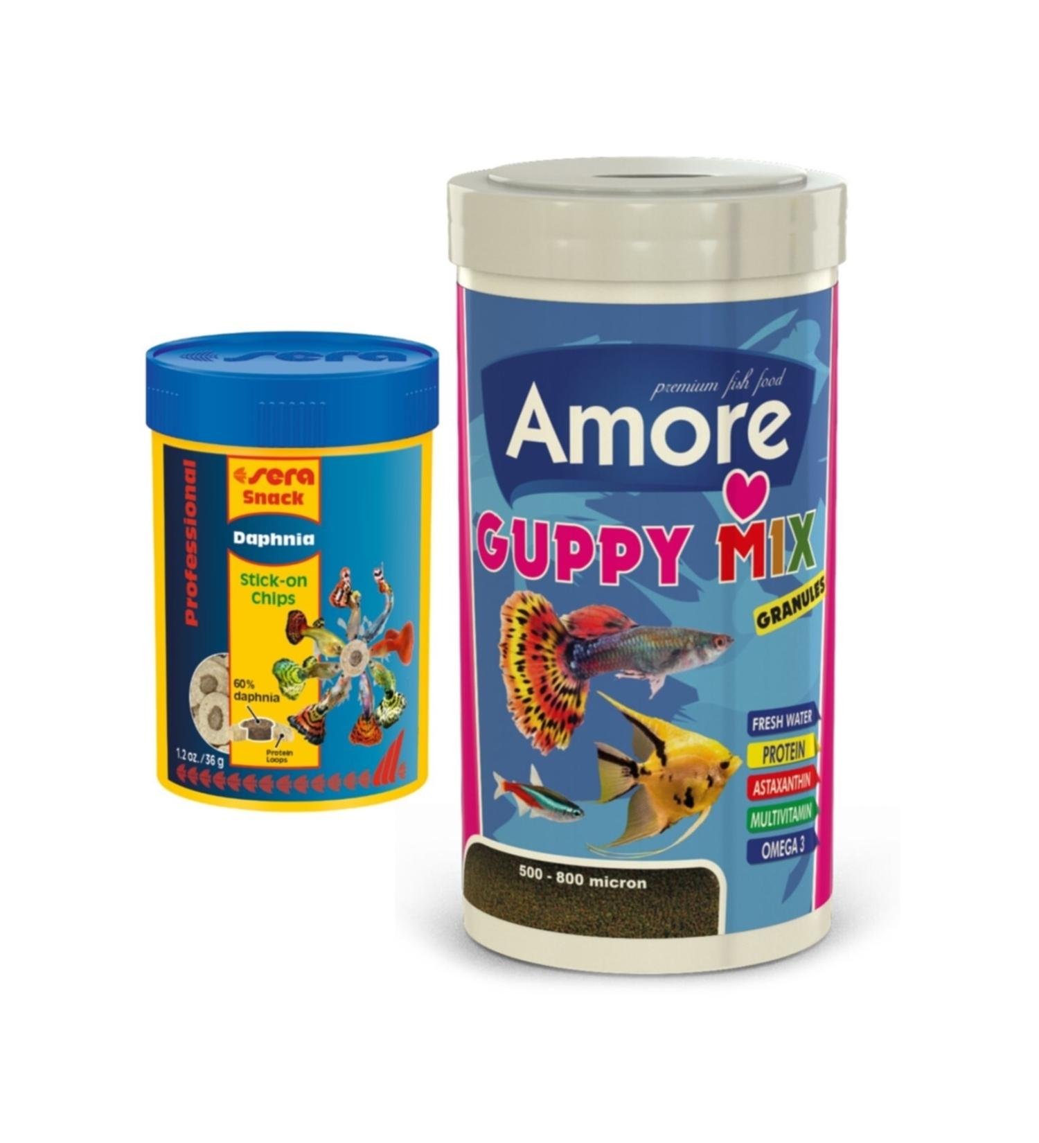 AMORE Guppy Mix Granules 1000ml Box And Sera Daphnia Daphnia 100ml Box Tropical Fish Food