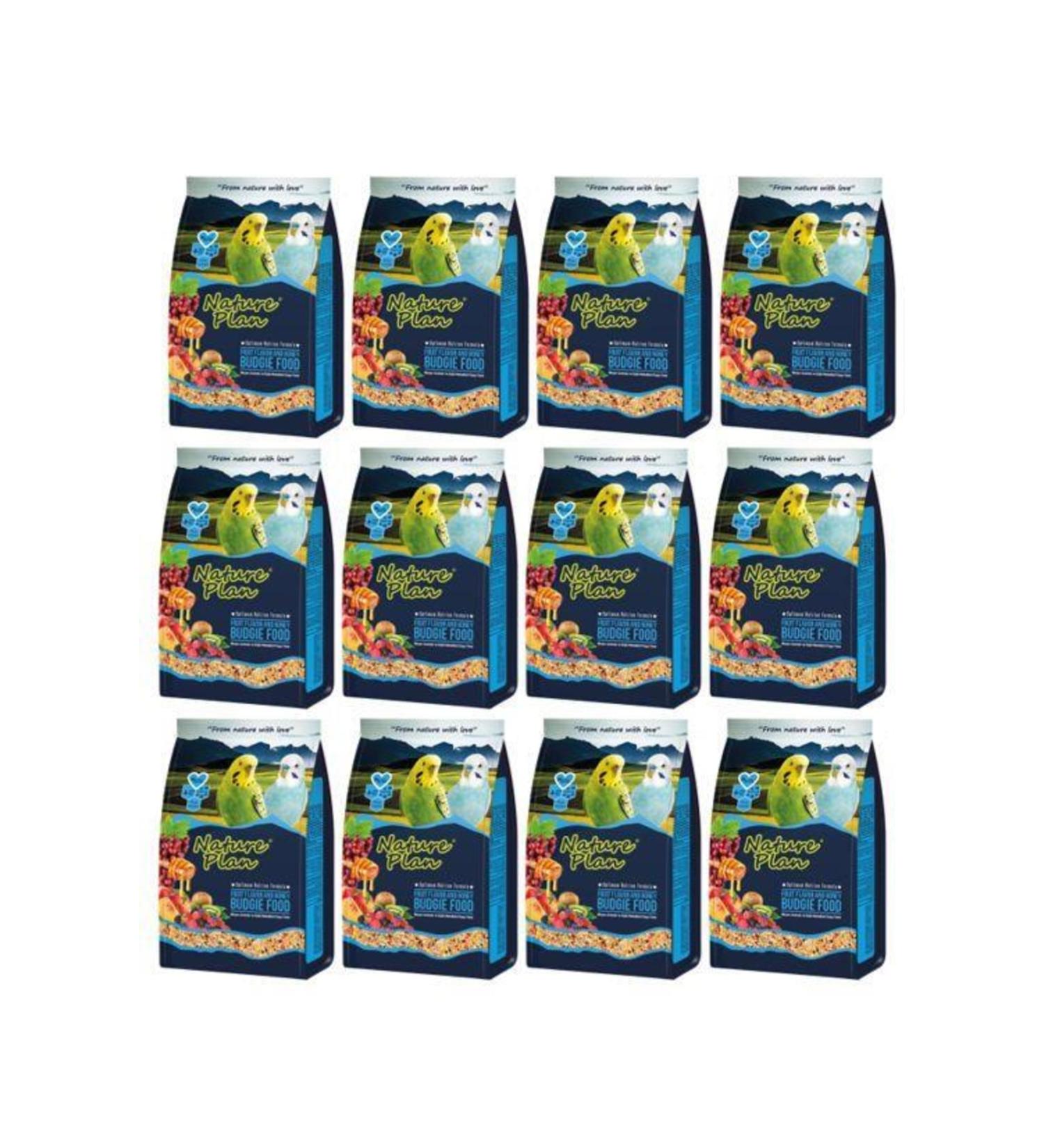 Nature Plan Fruit Flavored + Honey Budgie Food 1000 Gr X 12 Pieces
