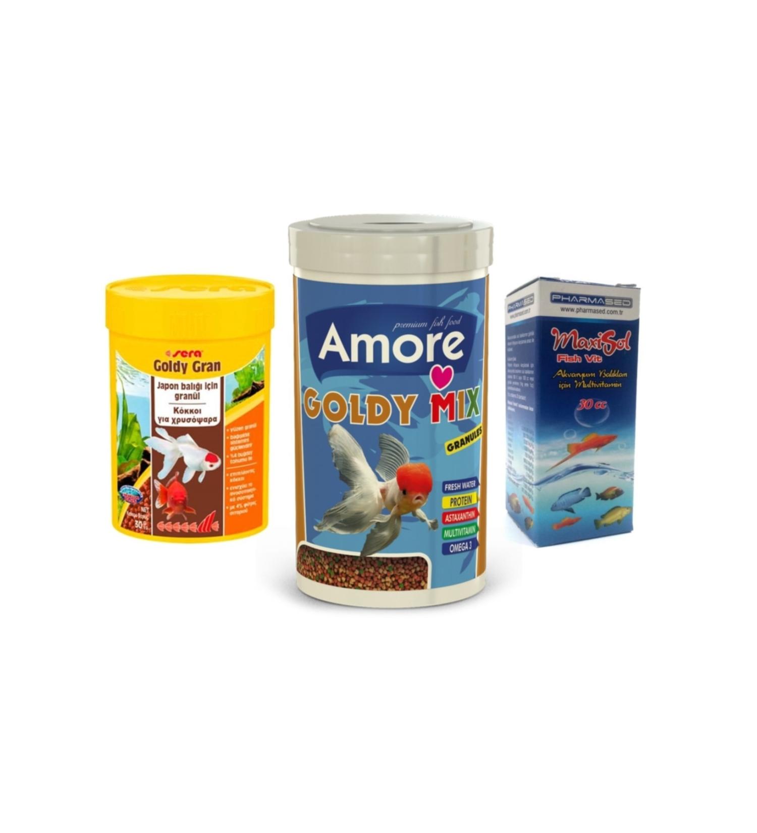AMORE Goldy Mix Granules 250ml And Sera Goldy Gran 100ml Box Goldfish Food And Vitamin