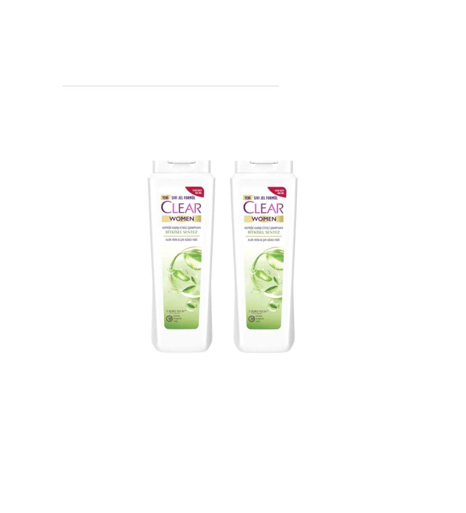 Clear Women Anti-Dandruff Effective Herbal Synthesis Aloe Vera & Tea Tree Oil Shampoo 485ml 2-Pack
