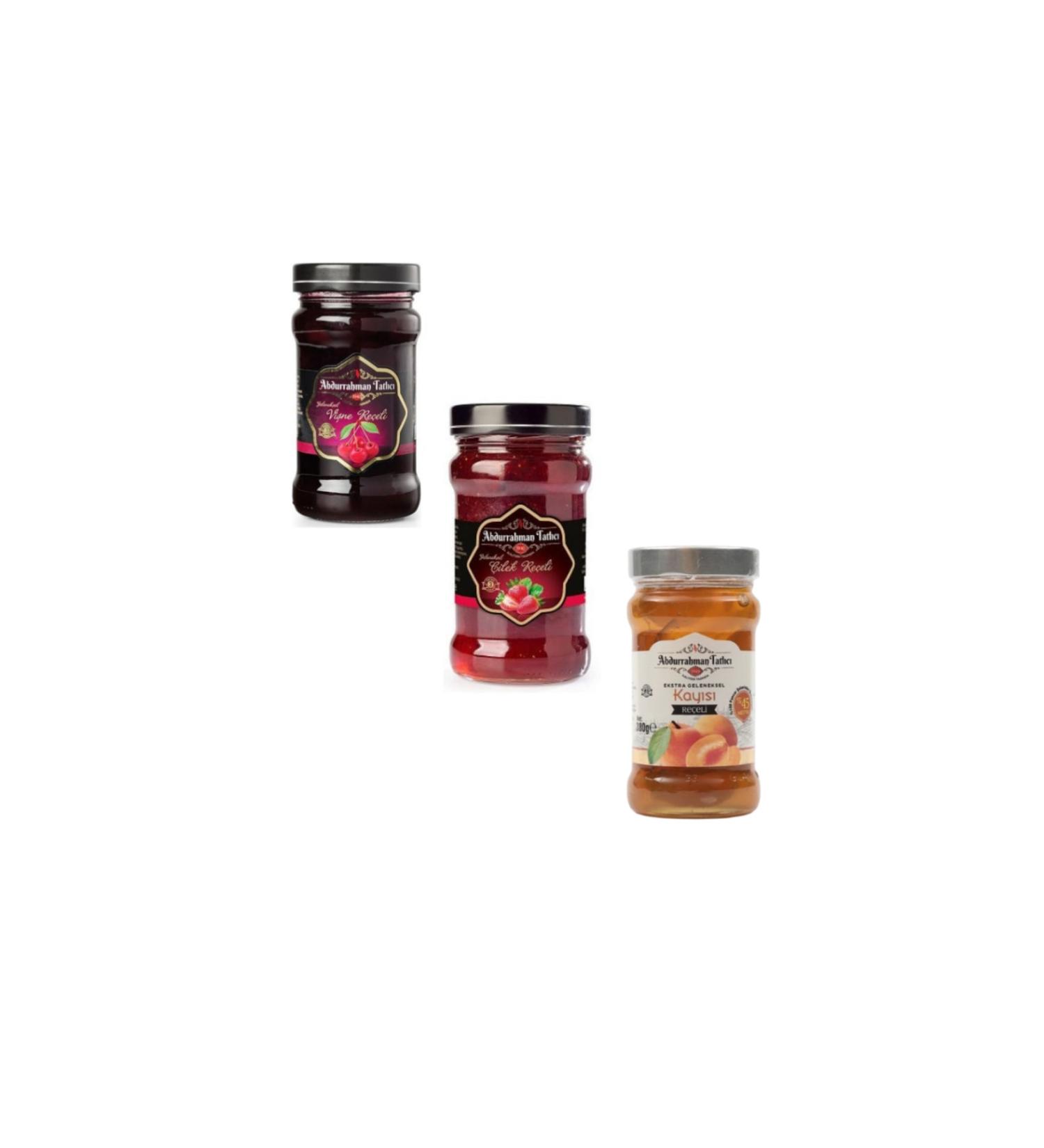 Abdurrahman Tatl c Sour Cherry Jam 380gr + Strawberry Jam 380gr + Apricot Jam 380gr