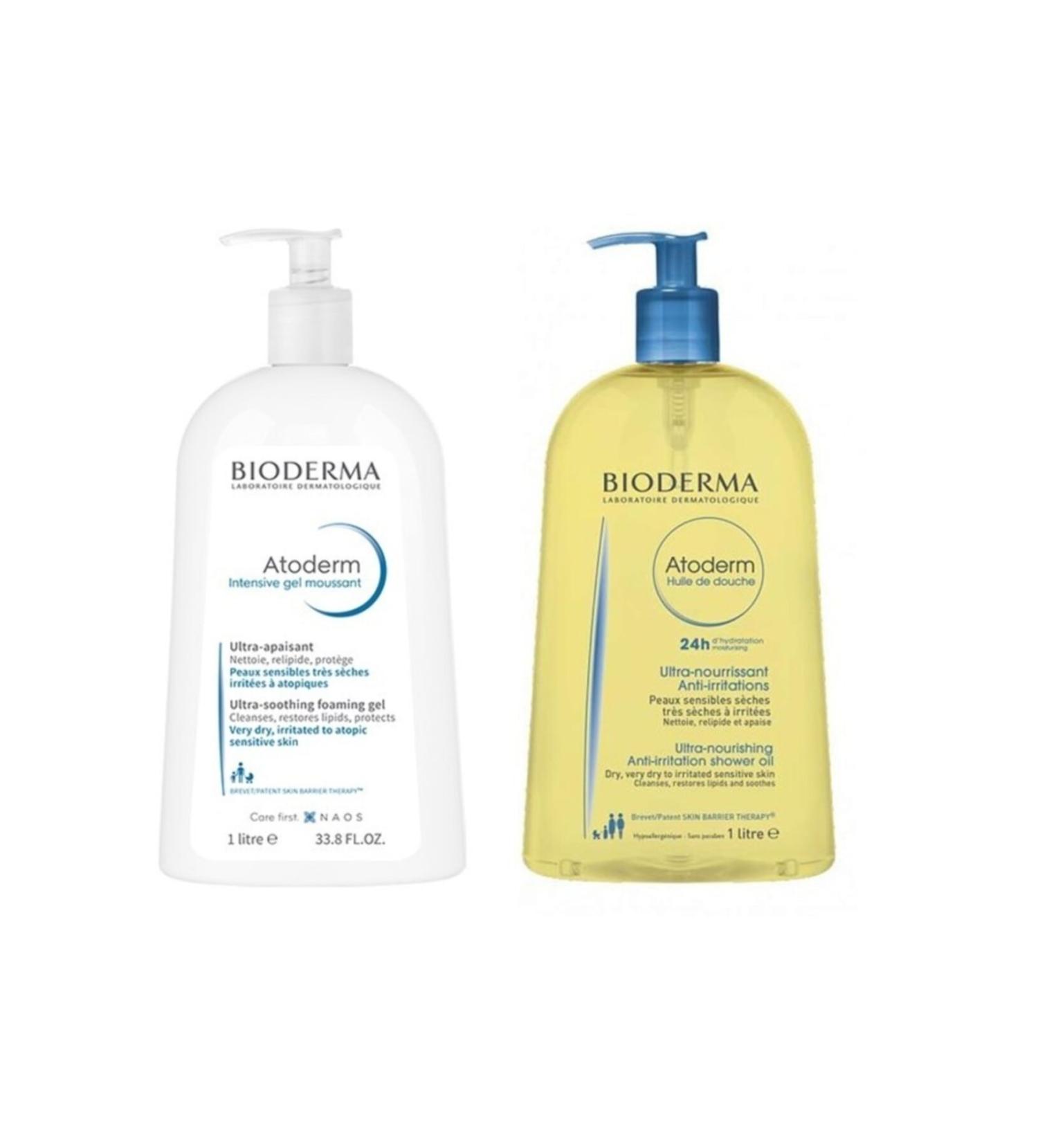 Bioderma Atoderm Intensive Foaming Gel 1000 Ml + Atoderm Huile De Douche Shower Oil 1000 Ml