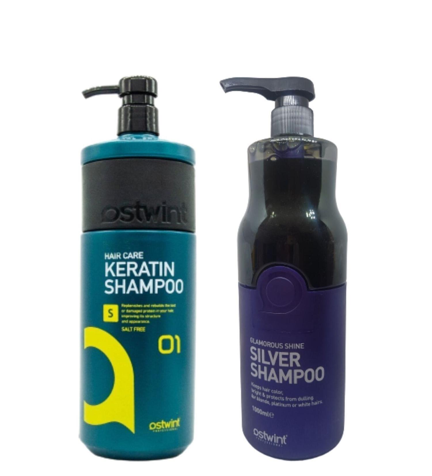 Ostwint Keratin Care Salt-Free Sulfate-Free Keratin Hair Care Shampoo 1000ml & Silver Purple Shampoo 1000ml