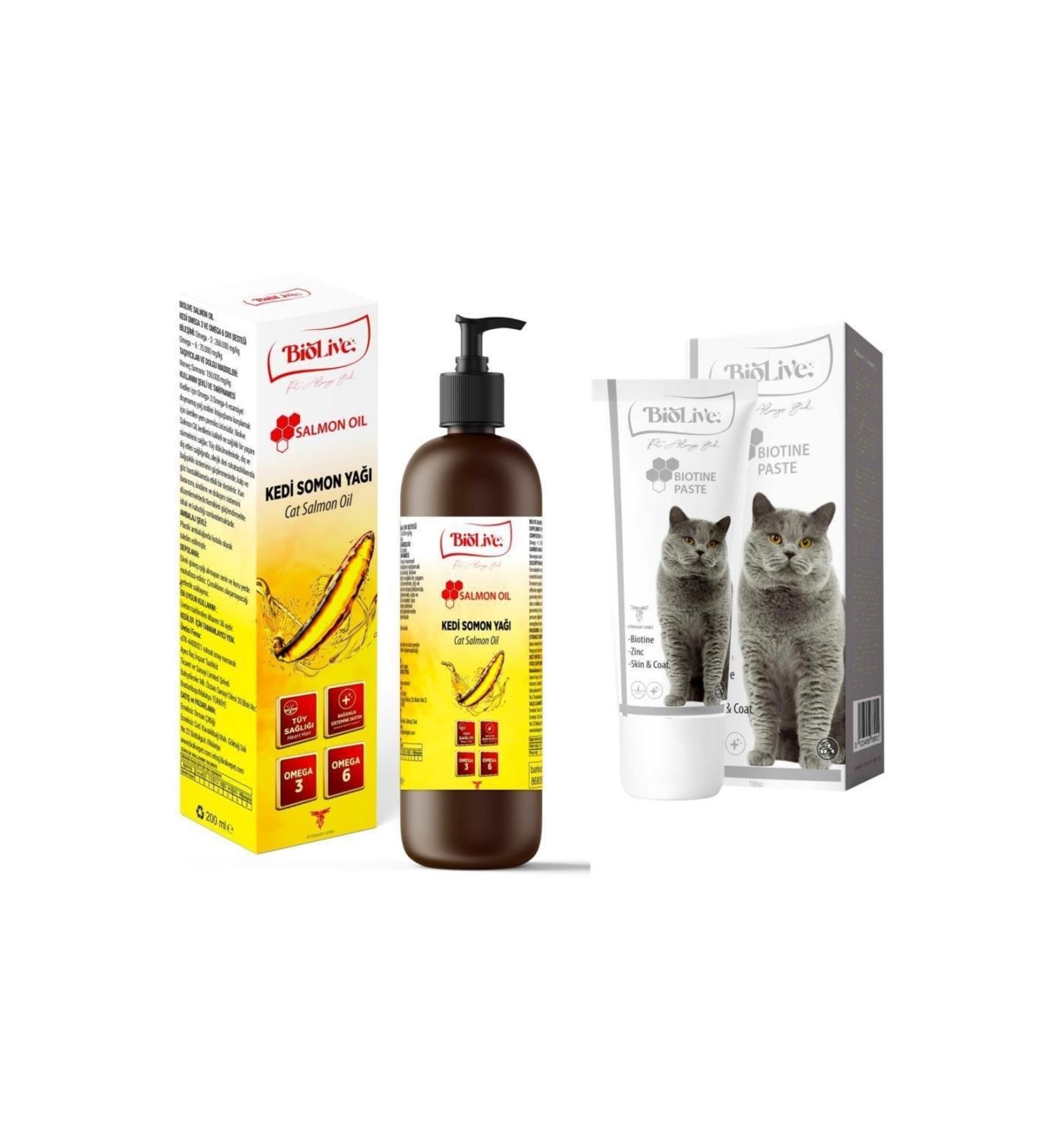 Biolive Salmon Oil for Cats 200ml + Biotin 100g Fur Health Package - Buy Online on GoSupps.com