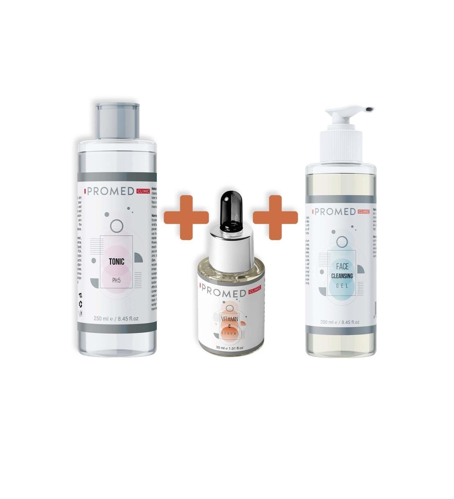Promed Clinic Vitamin C and Anti-Spot Serum 30 ml Dirt and Makeup Residue Cleansing Tonic 250 ml