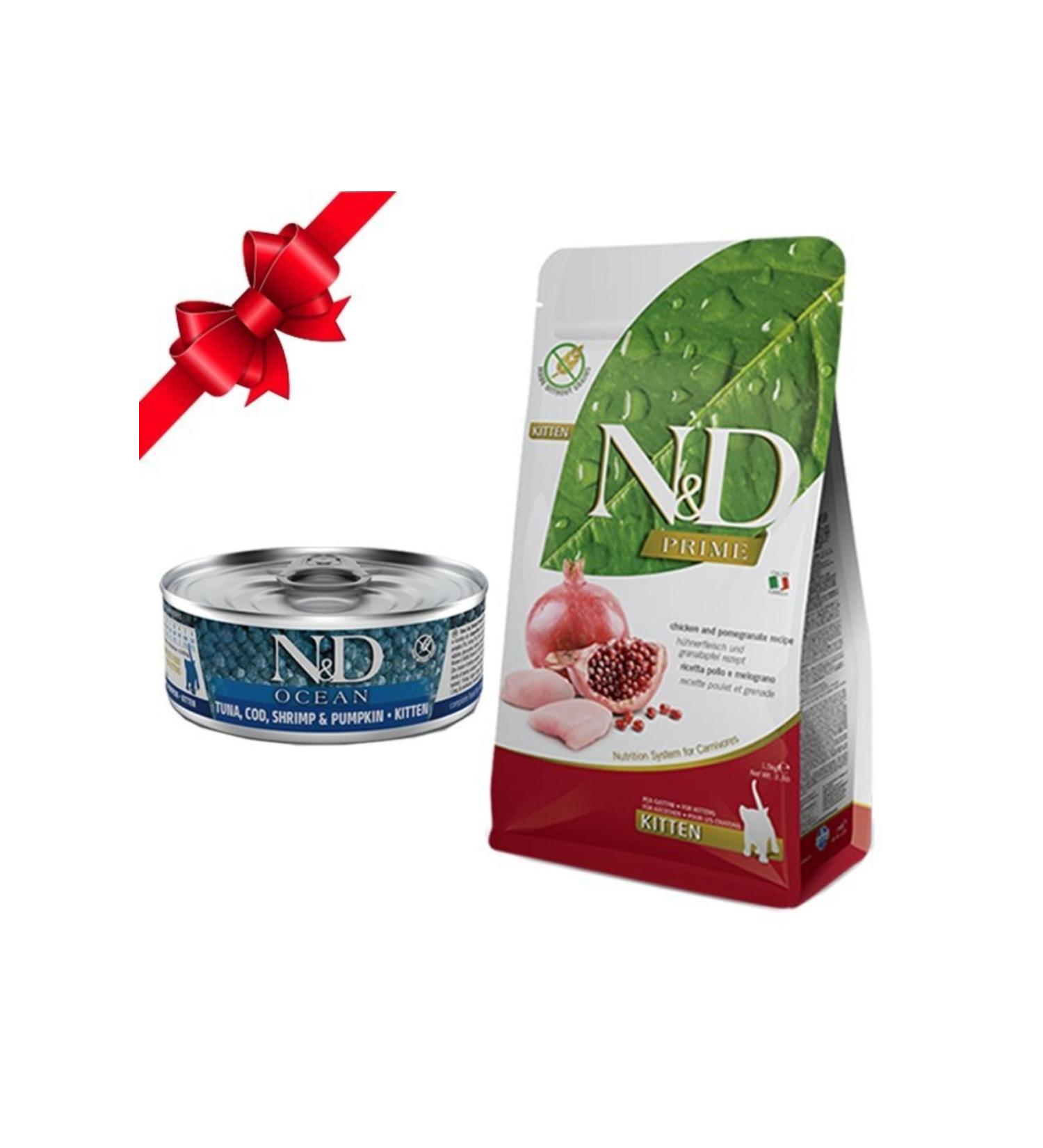 N & D Prime Grain-Free Chicken Pomegranate Kitten Food 1.5 Kg X Canned Cod Kitten Food 80