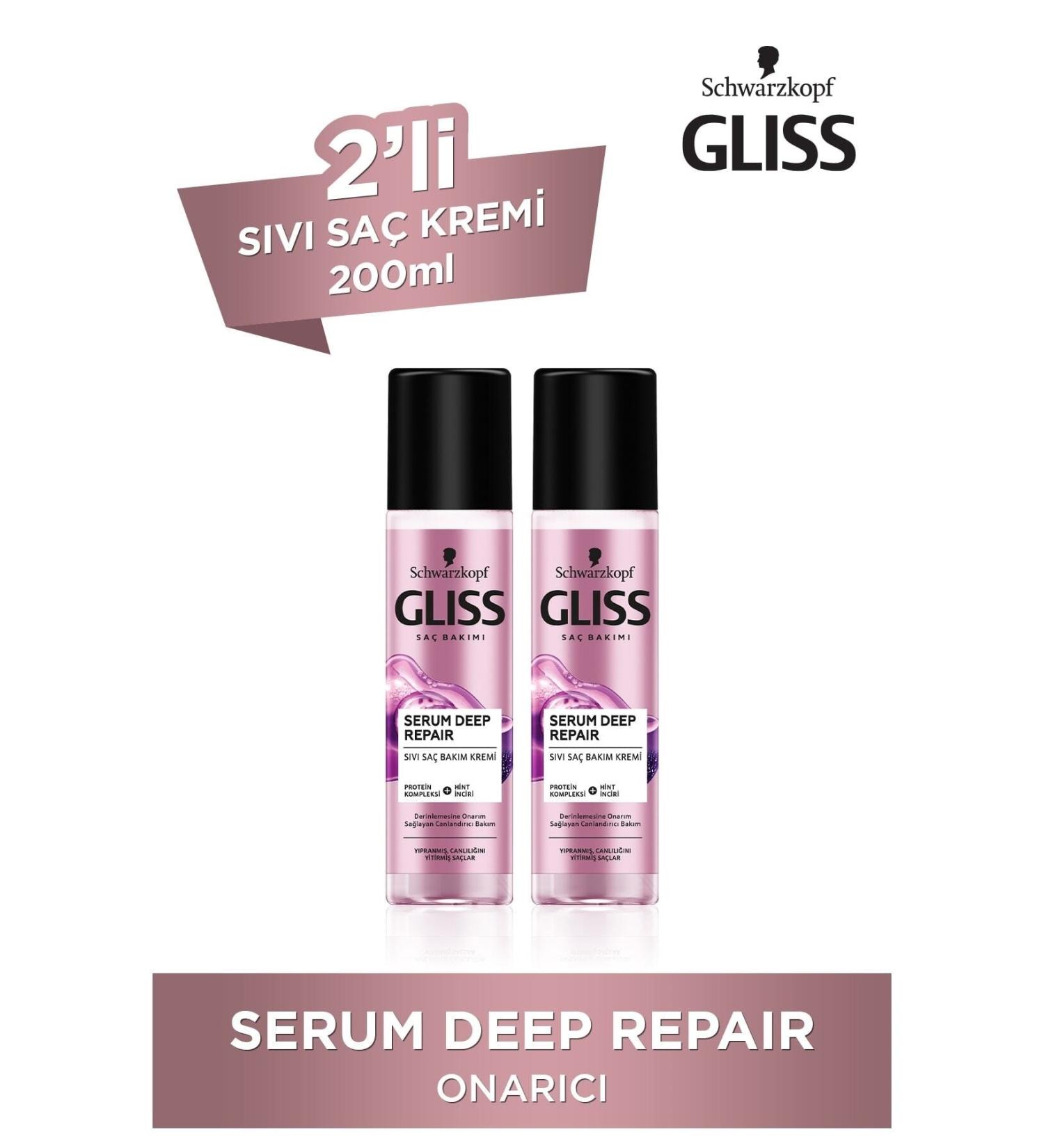 Gliss Serum Deep Repair Repairing Leave-In Liquid Hair Conditioner 200 Ml 2-Pack