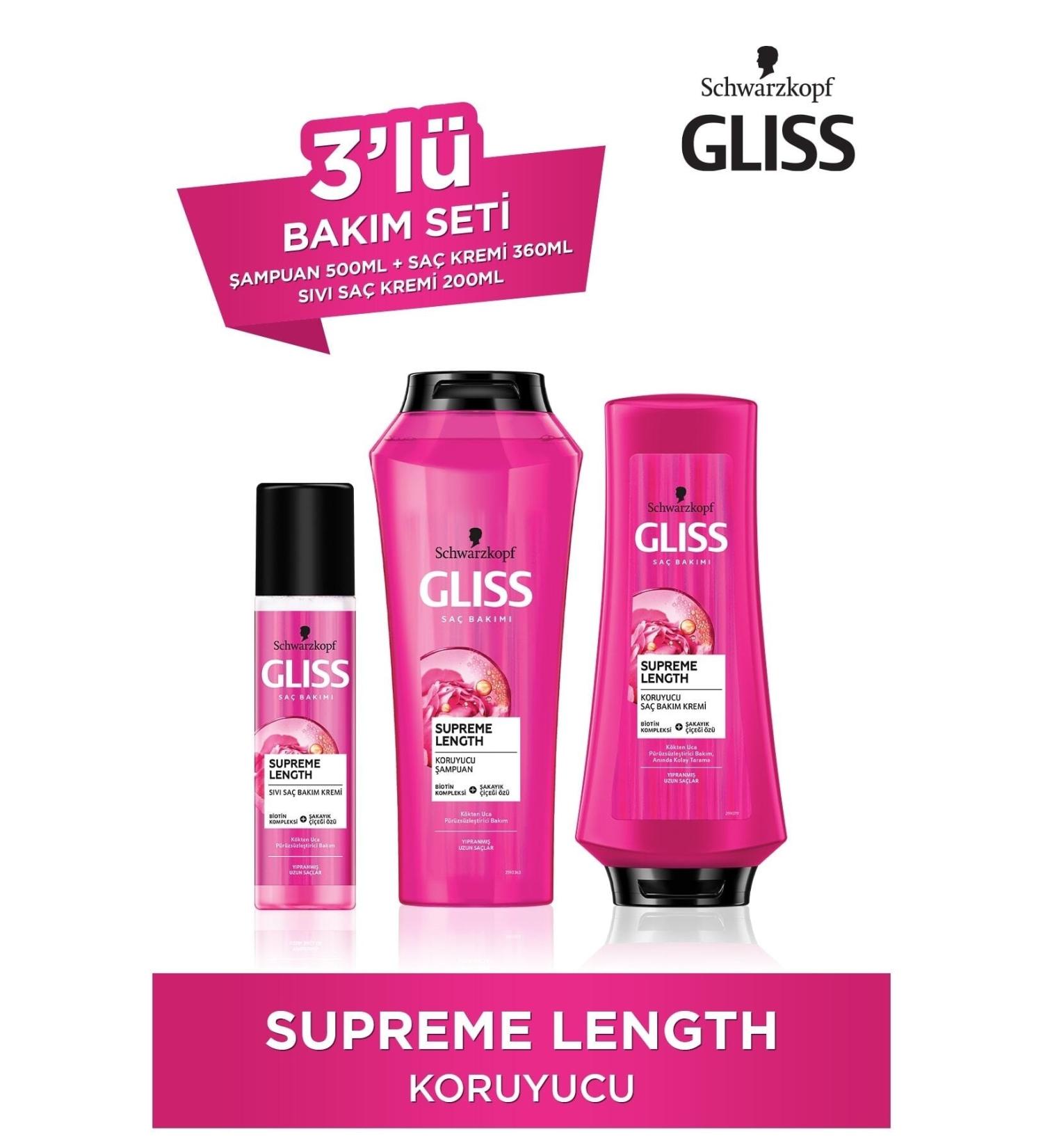 Gliss Supreme Length 500 Ml + Hair Conditioner 360 Ml + Liquid Hair Conditioner 200 Ml