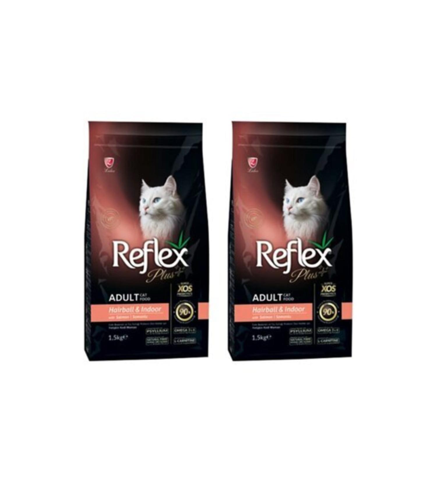 Reflex Hairball & Indoor Adult Cat Food with Salmon 1.5 Kg X 2 Pieces