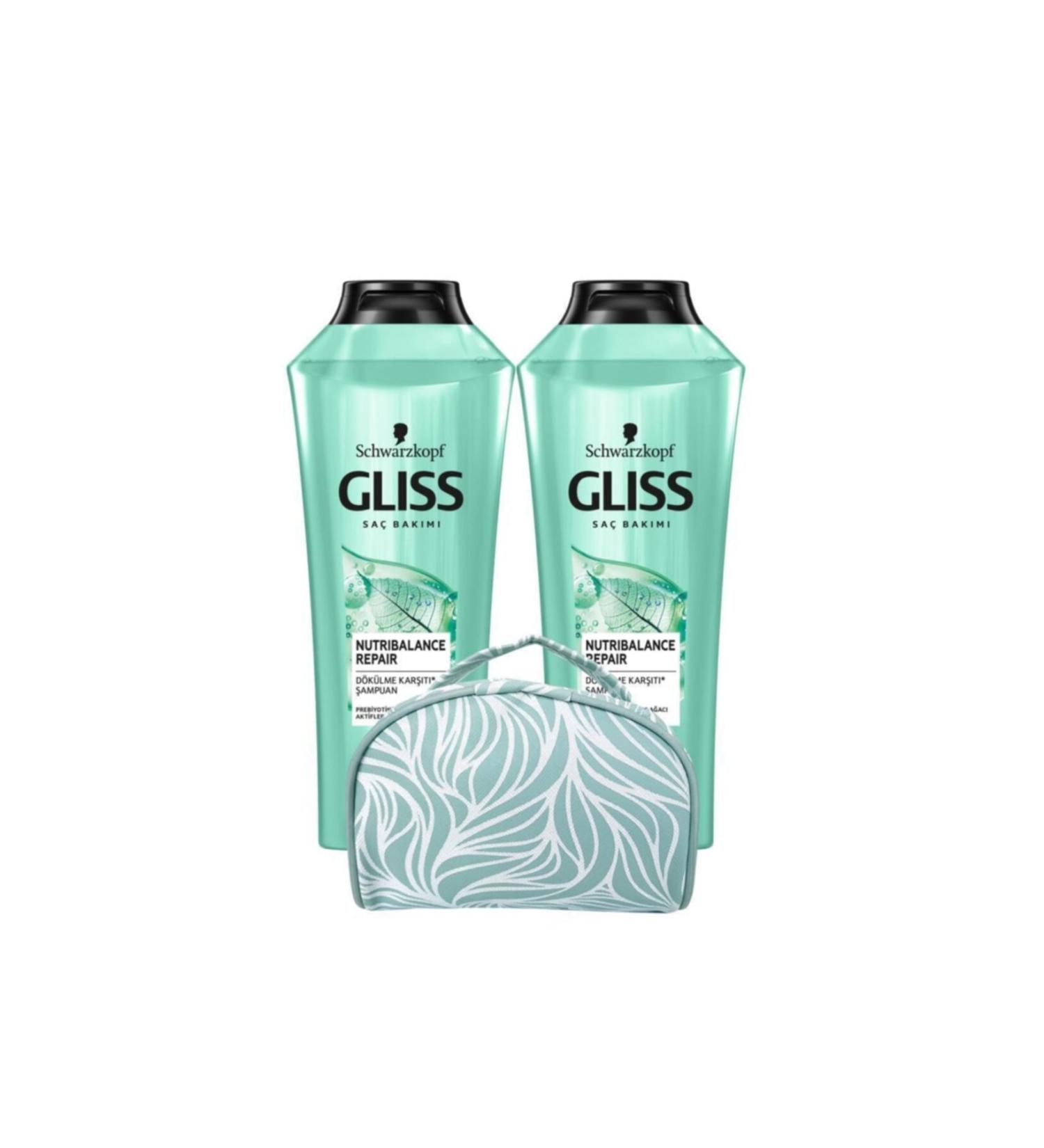 Gliss Schwarzkopf Gliss Nutribalance Shampoo 360 ml X2 Pieces + Makeup Bag 2