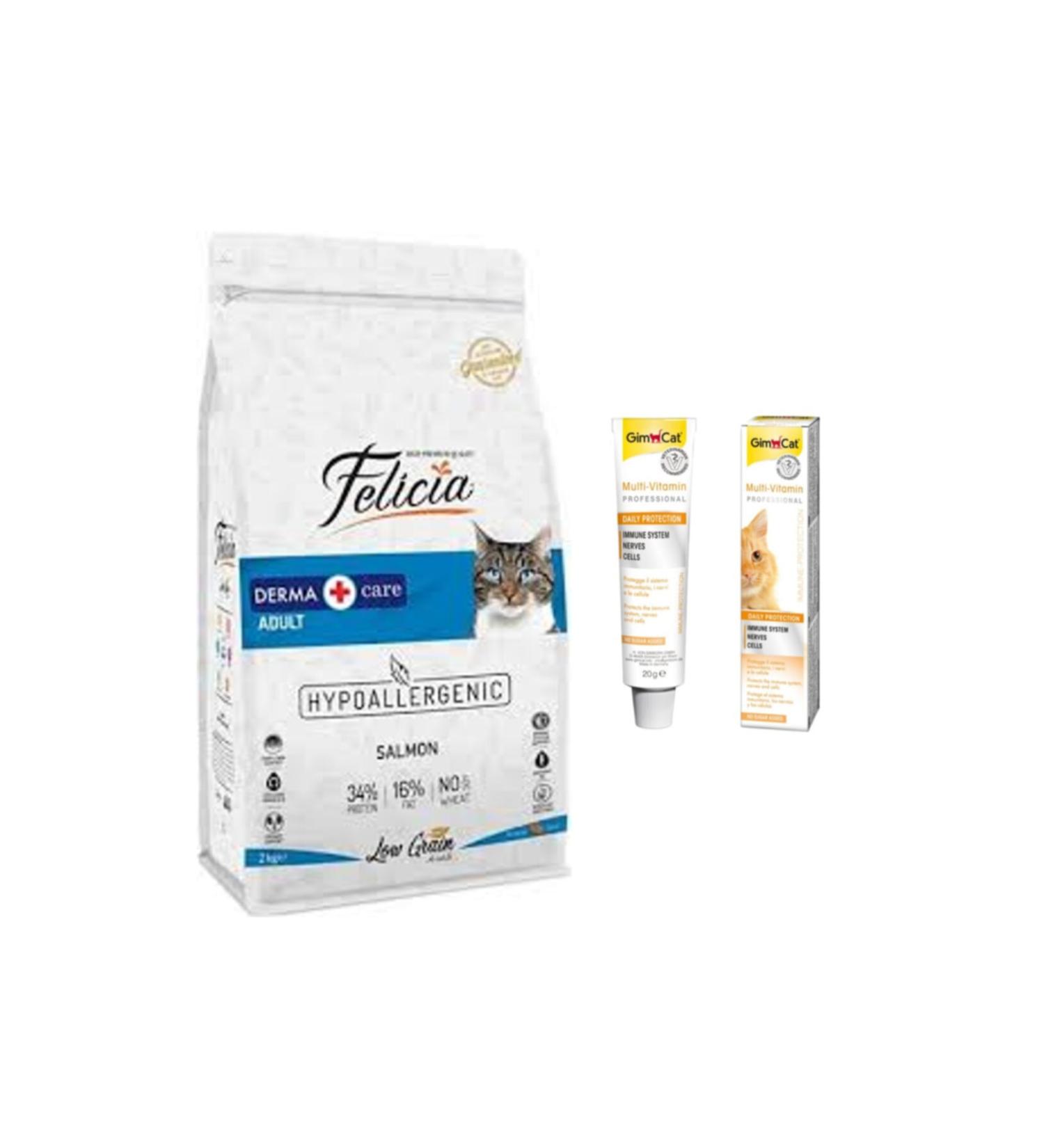Felicia Low Grain Salmon Adult Cat Food 2 kg + Gimcat Multi Vitamin Paste Cat Paste 20 gr