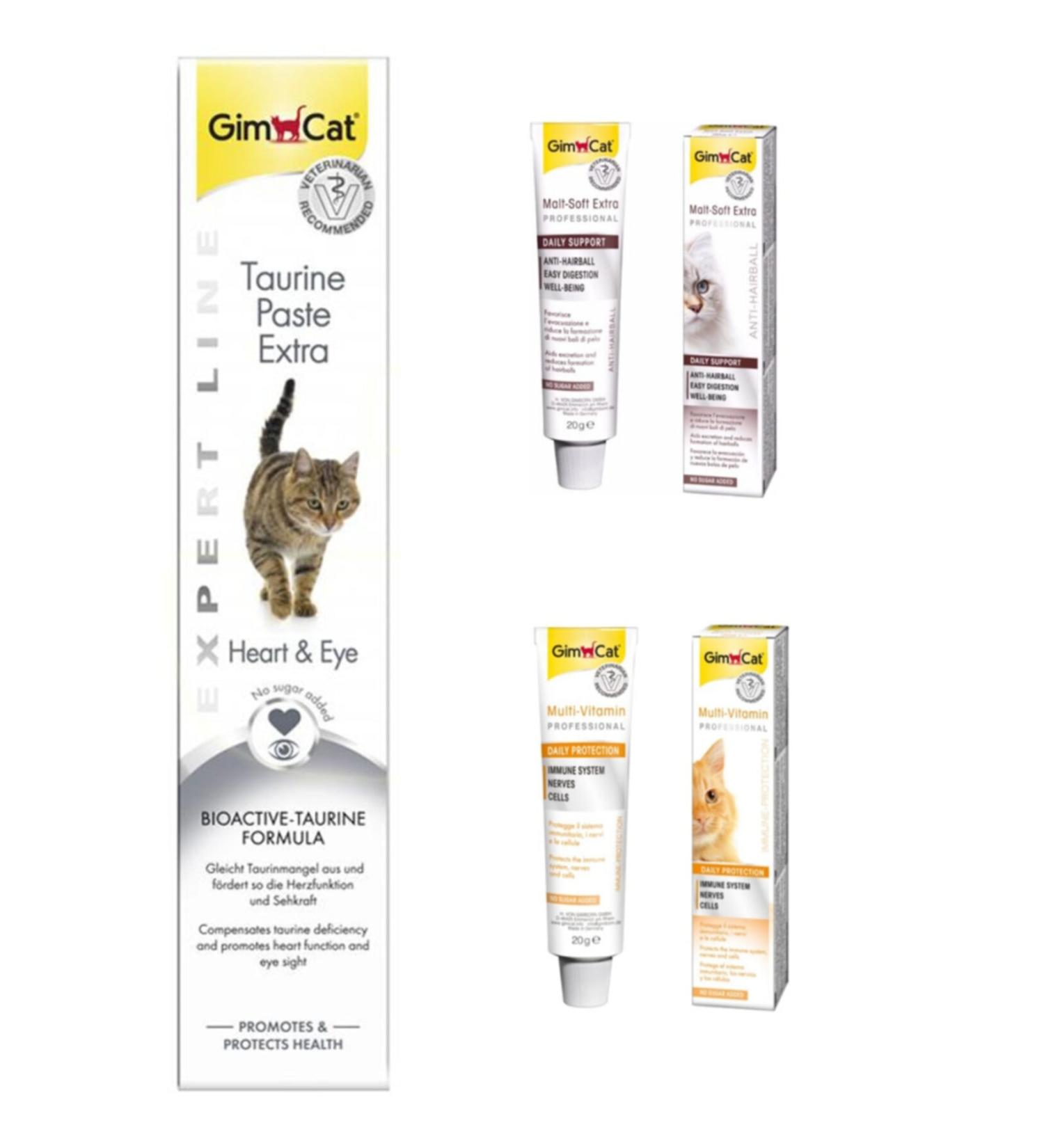 Gimcat Taurine 50gr + Anti-hairball Malt Paste 20gr + Multi Vitamin Paste 20gr Cat Pastes