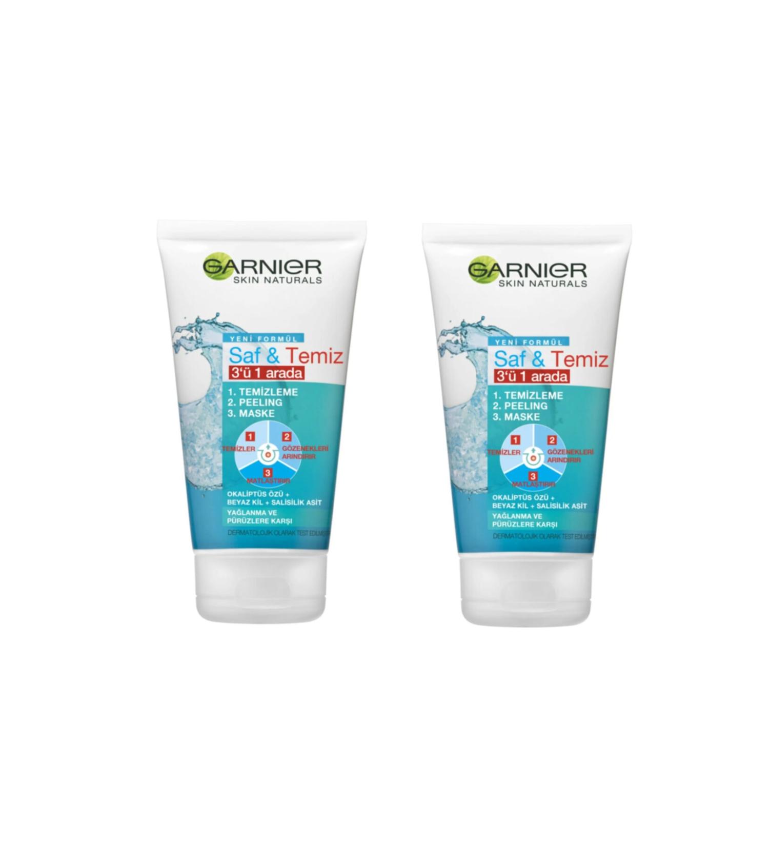 Garnier Pure & Clean 3 in 1 Anti-Oily and Anti-Imperfections Cleansing Gel 150 ml x 2 pieces