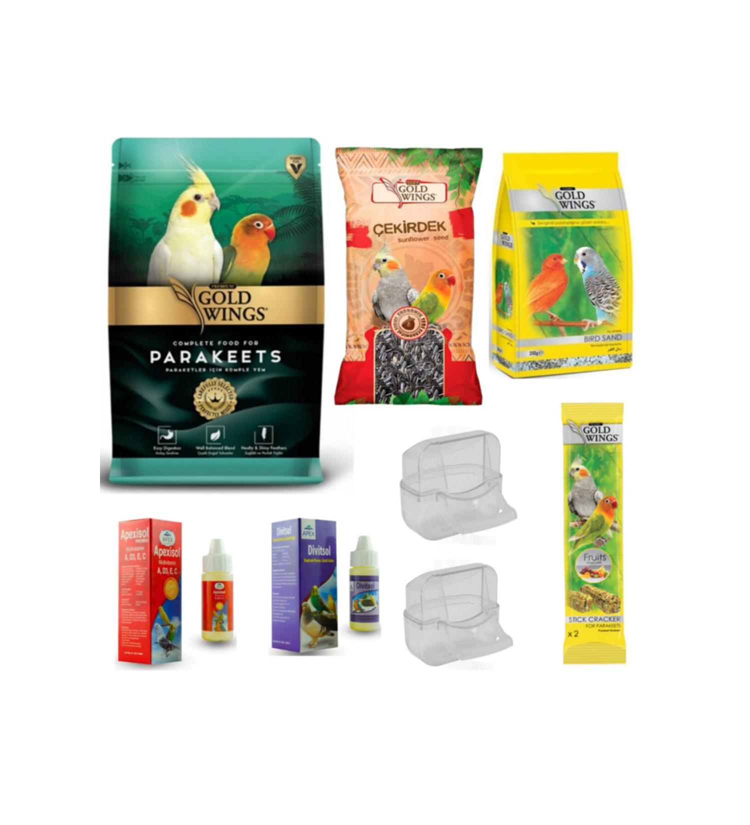 Gold Wings Parakeet Sultan Lovebird Food and Nutrition Set 8 Pieces