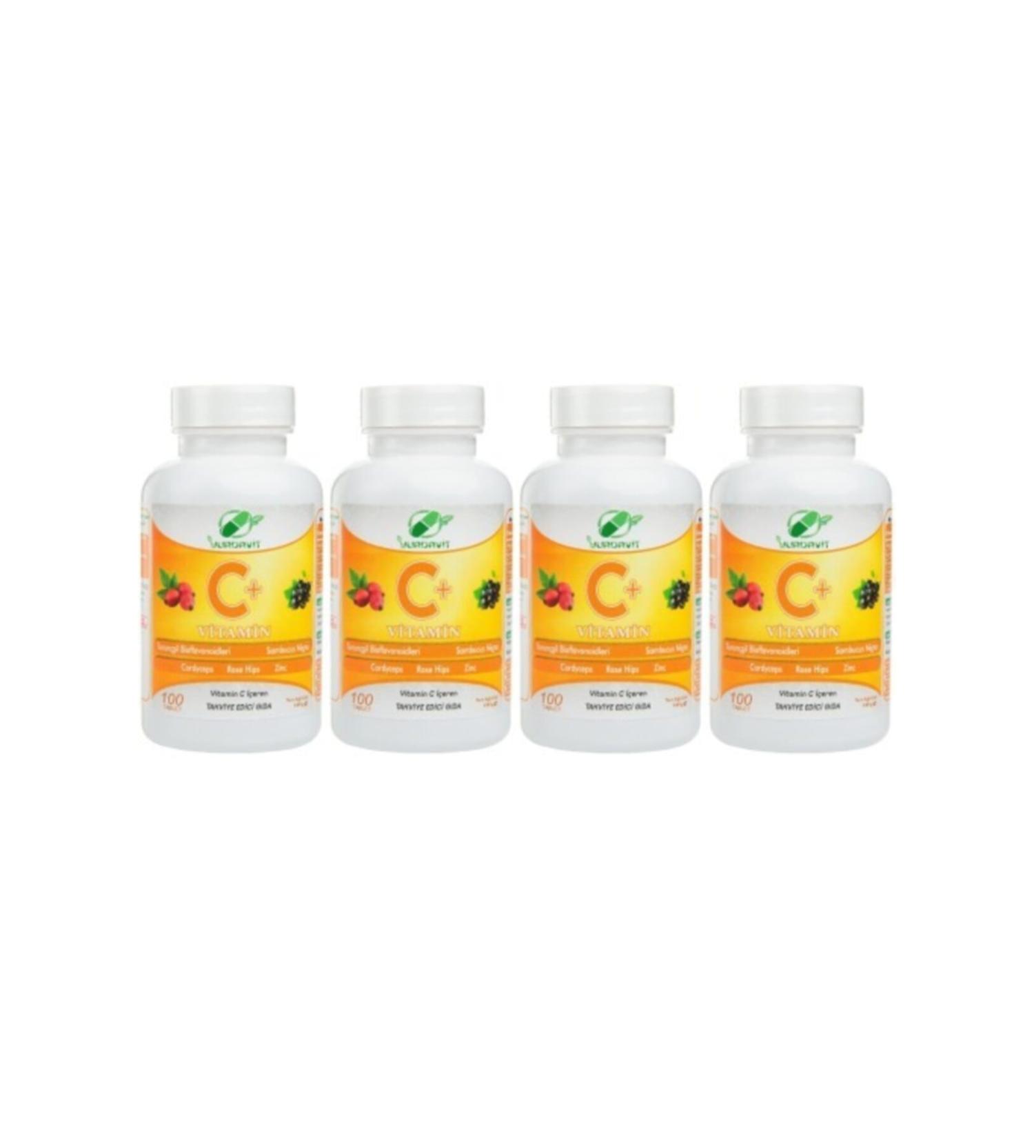 Yurdavit Vitamin C 1000 Mg Rosehip Elderberry Zinc Citrus Bioflavonoids Cordyceps 4 Pieces 100 Tablets