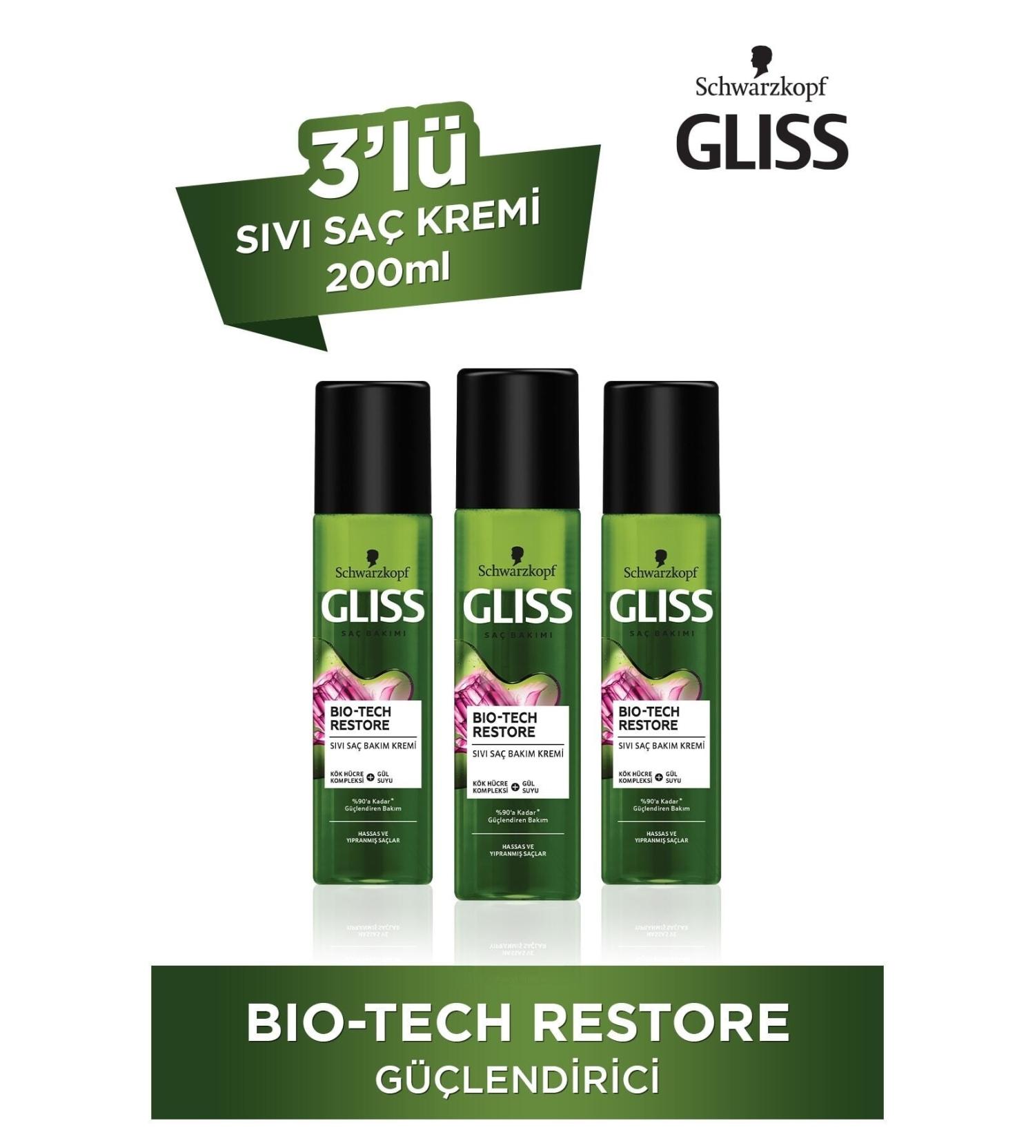 Gliss Bio-tech Strengthening Care Leave-In Liquid Hair Conditioner 200 Ml 3-Pack