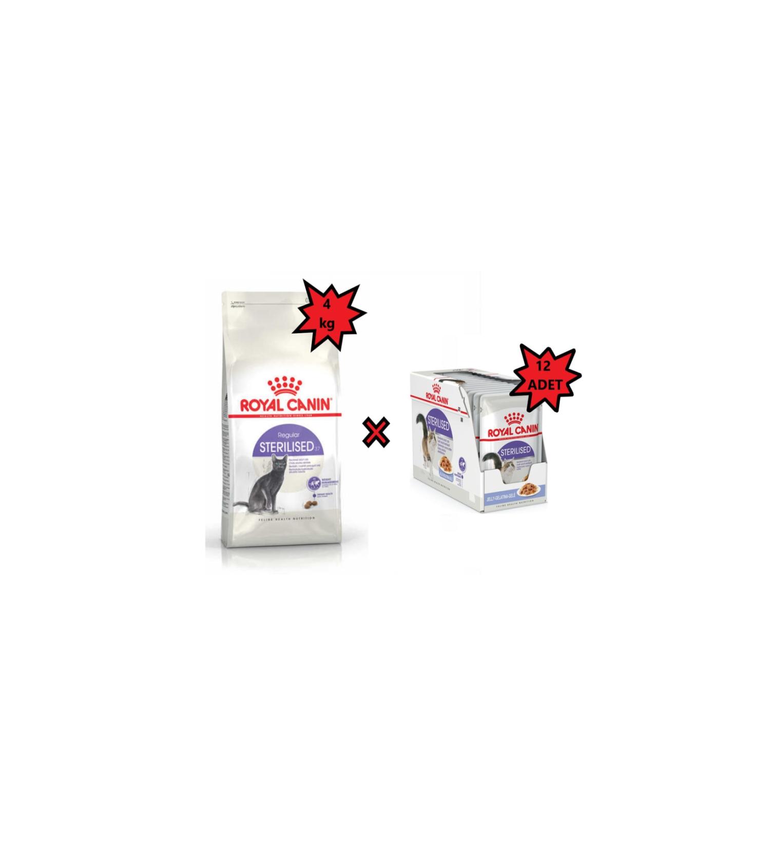 Royal Canin Sterilised 37 Cat Dry Food 4 Kg And Sterilised Jelly Neutered Cat Pouch Wet Food 85 Gr X 12 Pieces