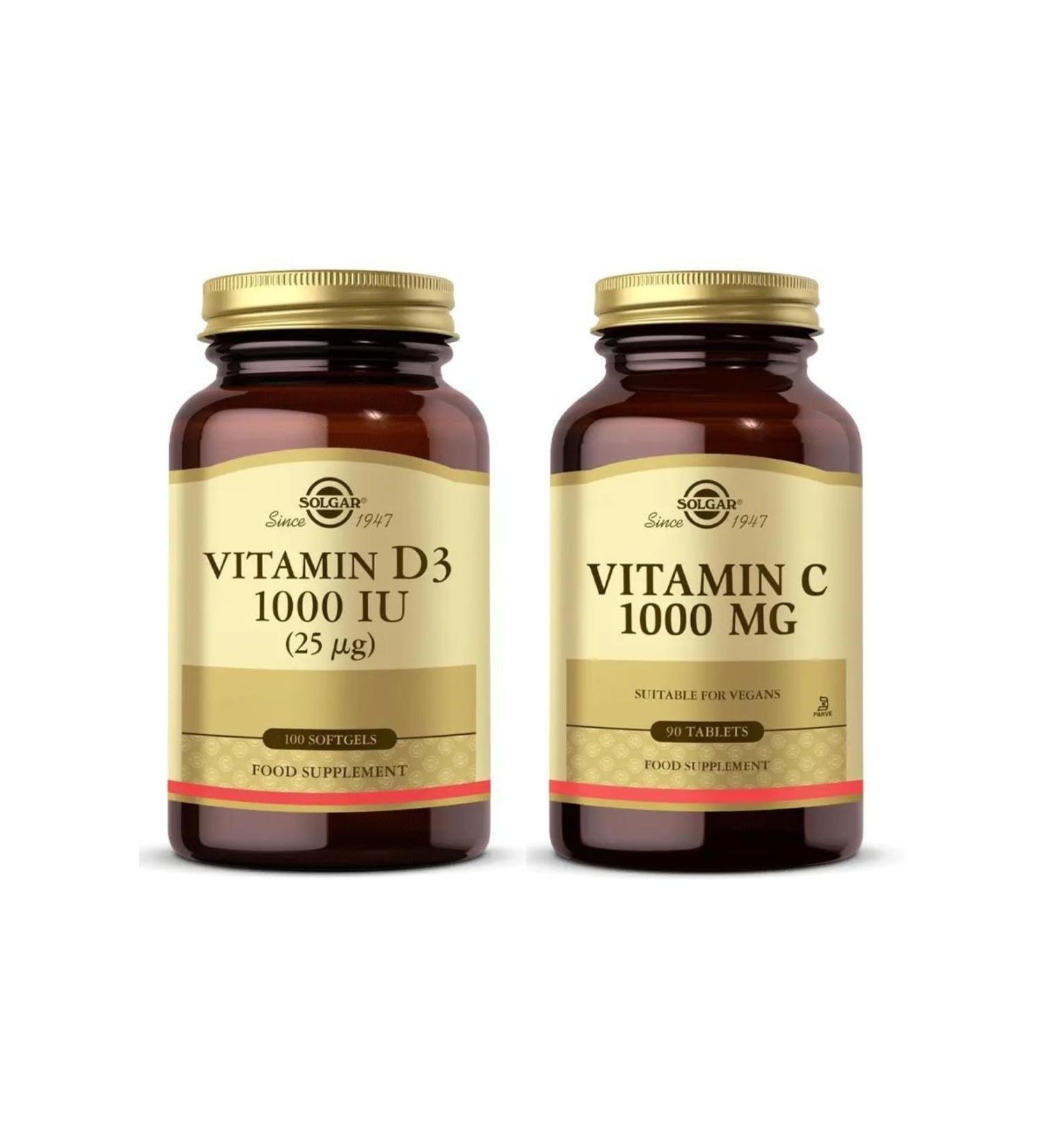Solgar Vitamin D3 1000 Iu 100 Tablets + Vitamin C 1000 mg 90 Tablets - Buy Online on GoSupps.com