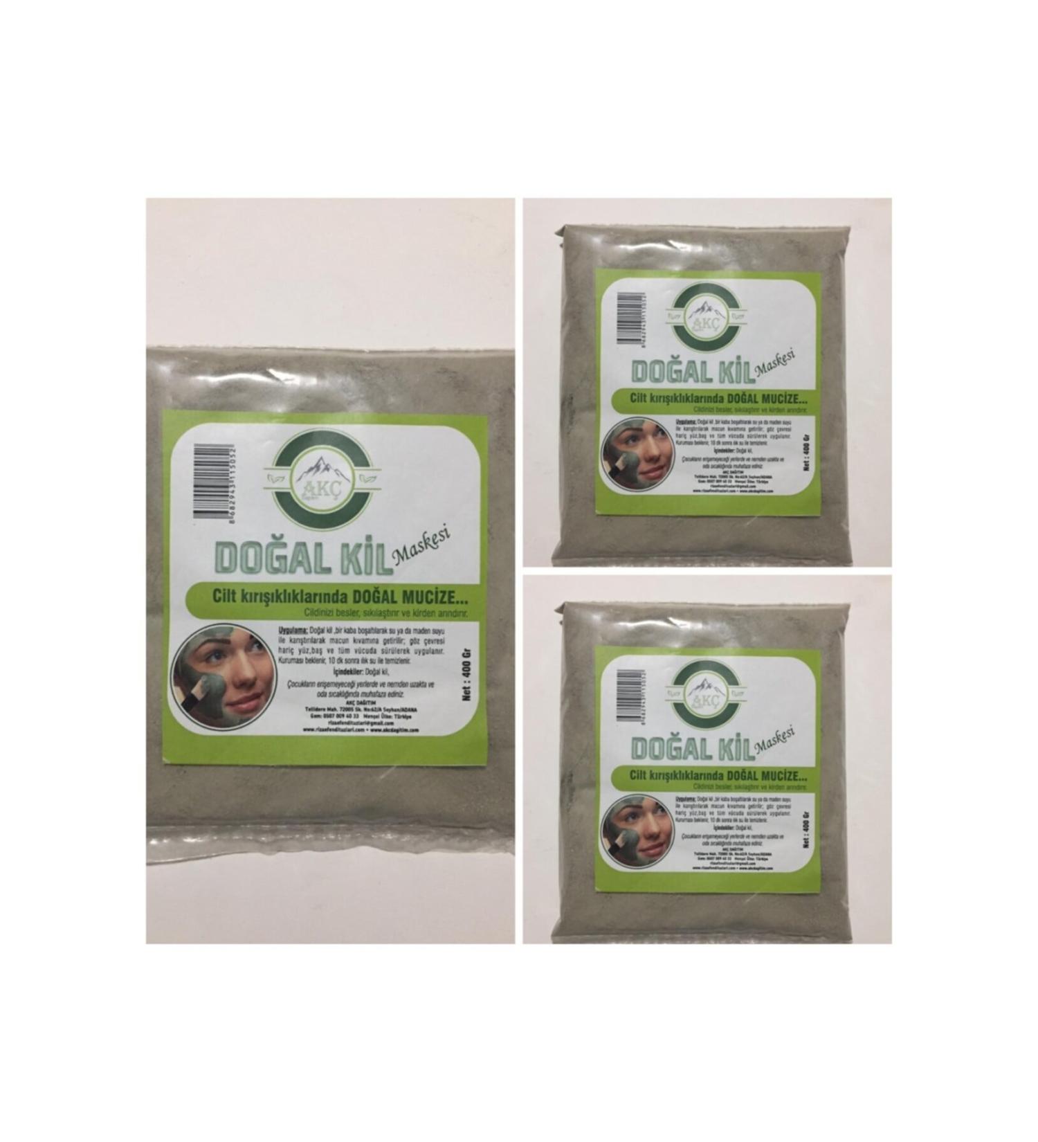 AK Distribution Green Clay Natural Pure Purifying Detox Face Mask Powder 400gr 3 Pieces