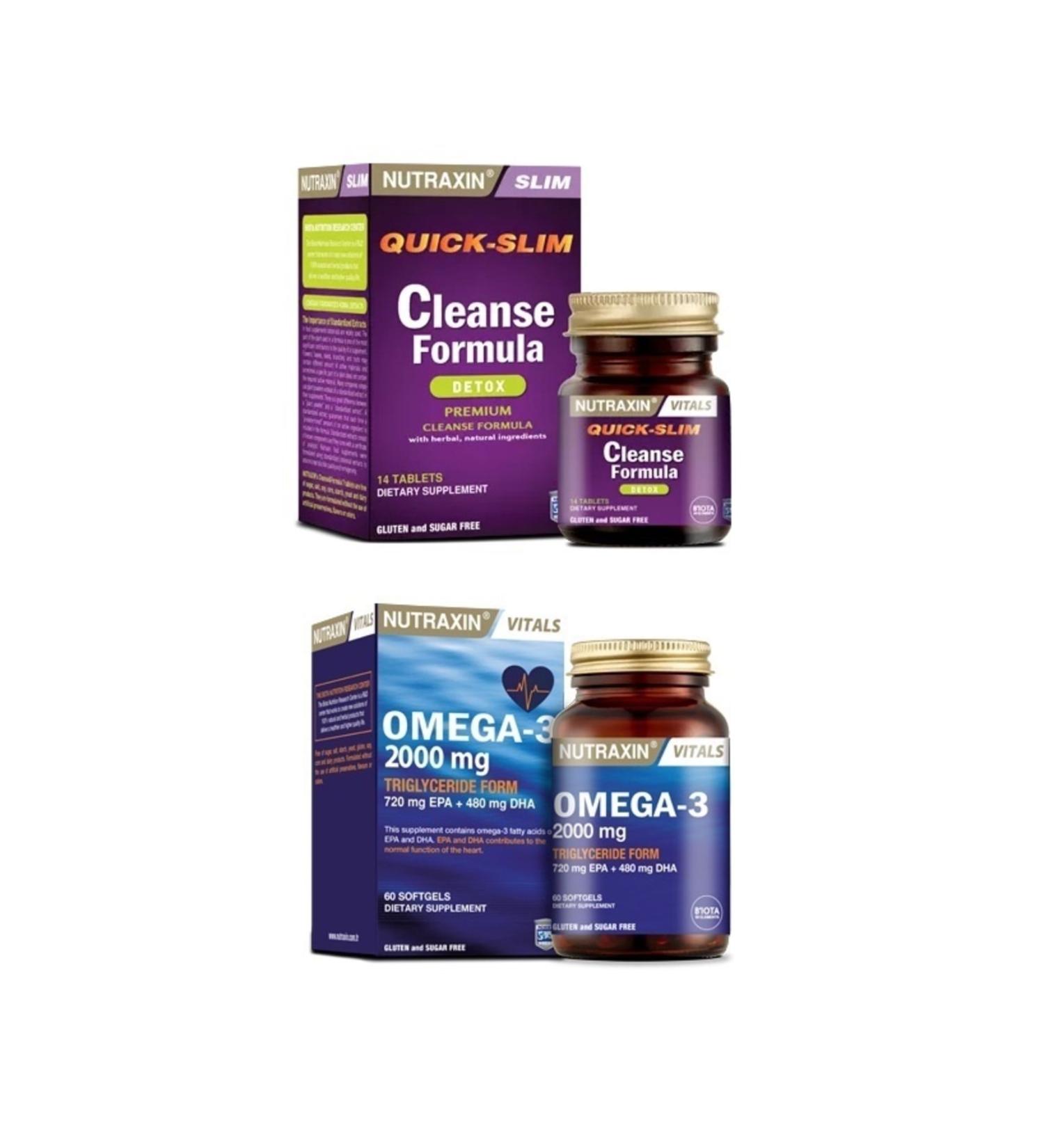 Nutraxin Cleanse Formula 7 Detox 14 Tablets + Omega-3 2000 Mg 60 Softgels