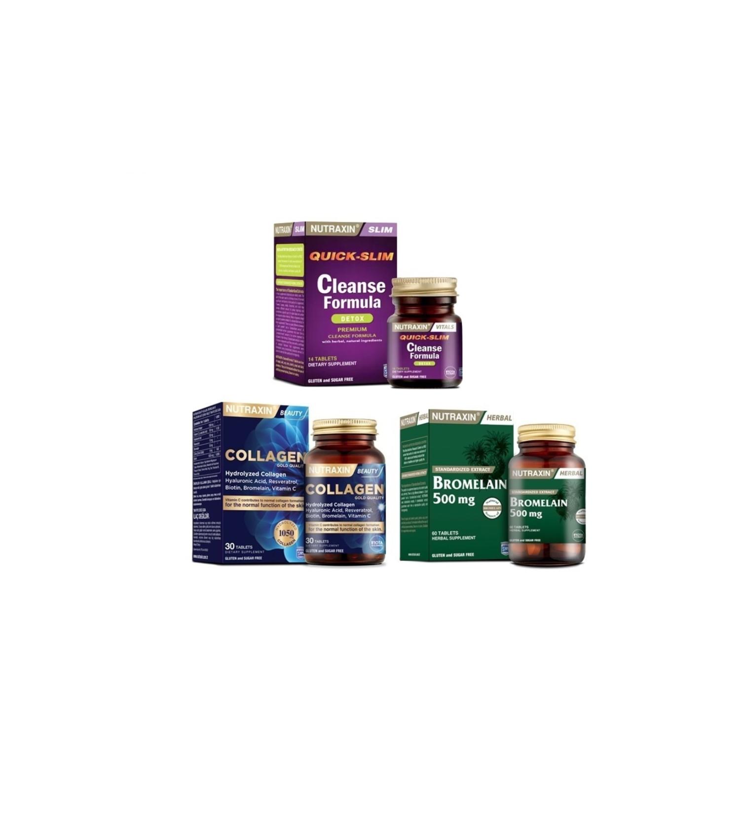 Nutraxin Cleanse Formula 7 Detox 14 Tablets + Hydrolyzed Collagen 30 Tablets + Bromelain 60 Capsules