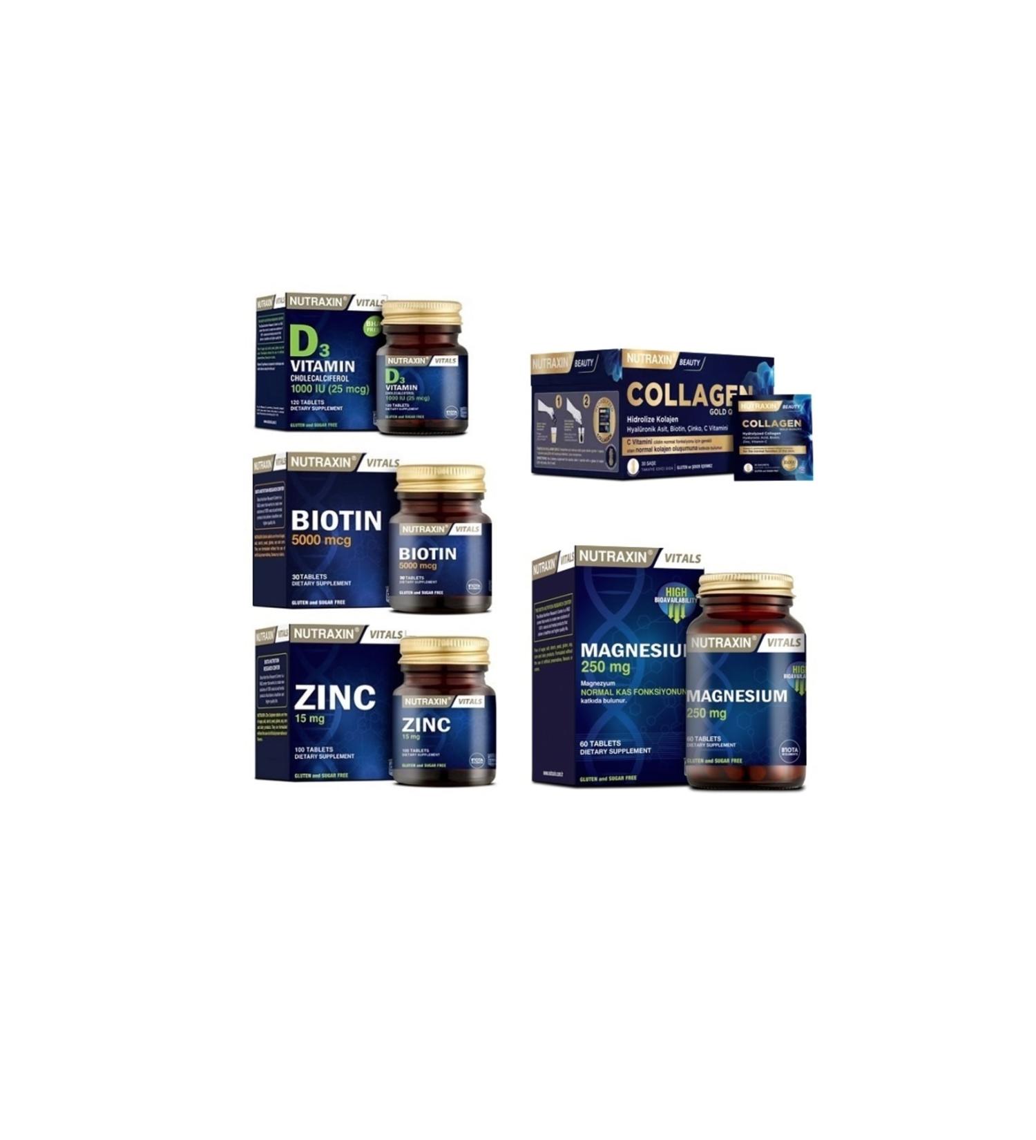 Nutraxin Collagen 30 Sachets 10000 Mg + Biotin + Vitamin D3 + Zinc and Magnesium Supplement