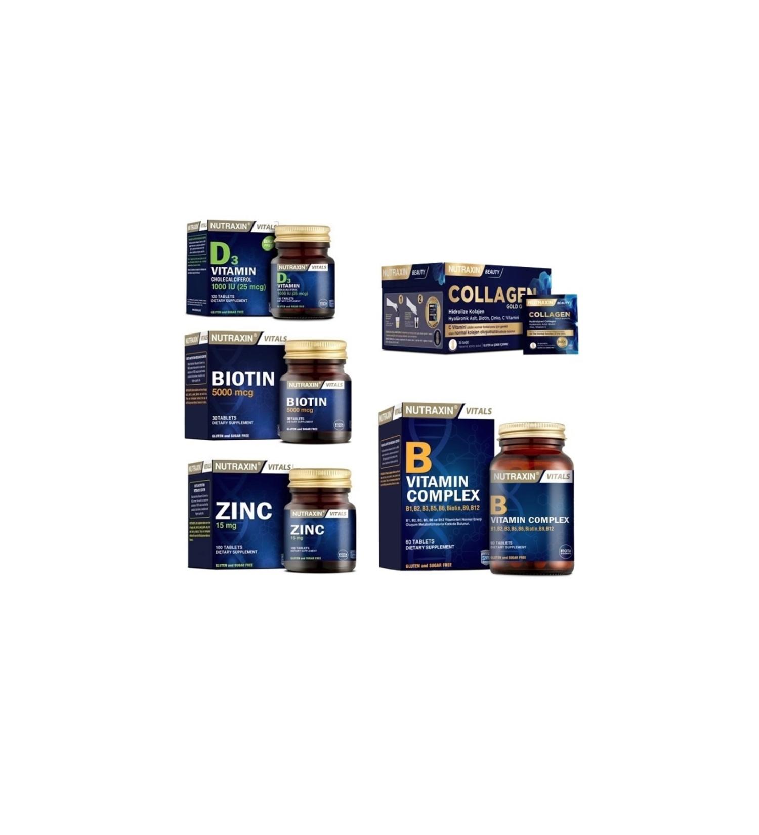 Nutraxin Collagen 30 Sachet 10000 Mg + Biotin + Zinc + Vitamin D3 + Vitamin B 60 Tablets